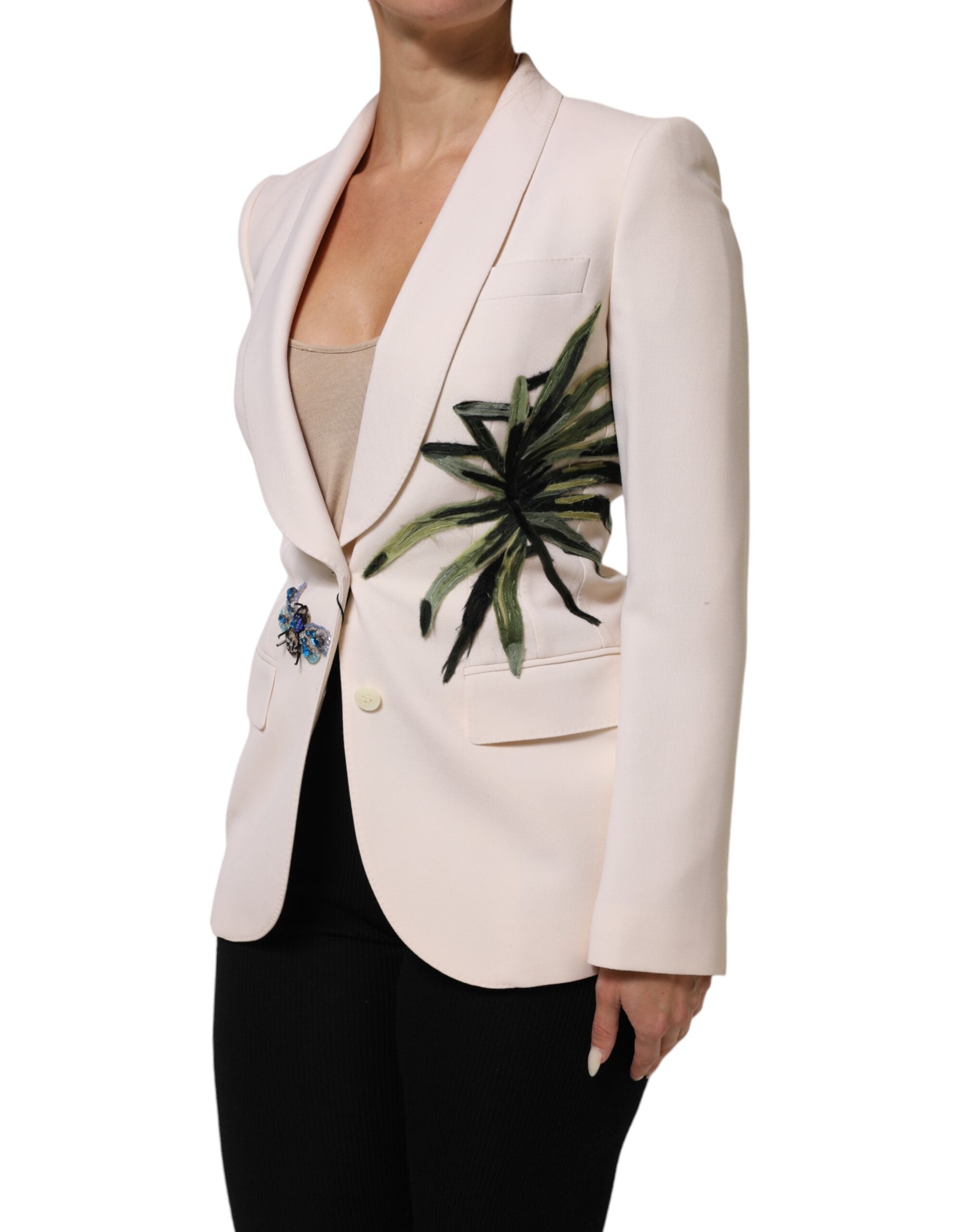 Dolce & Gabbana Beige Embroidered Single-Breasted Jacket