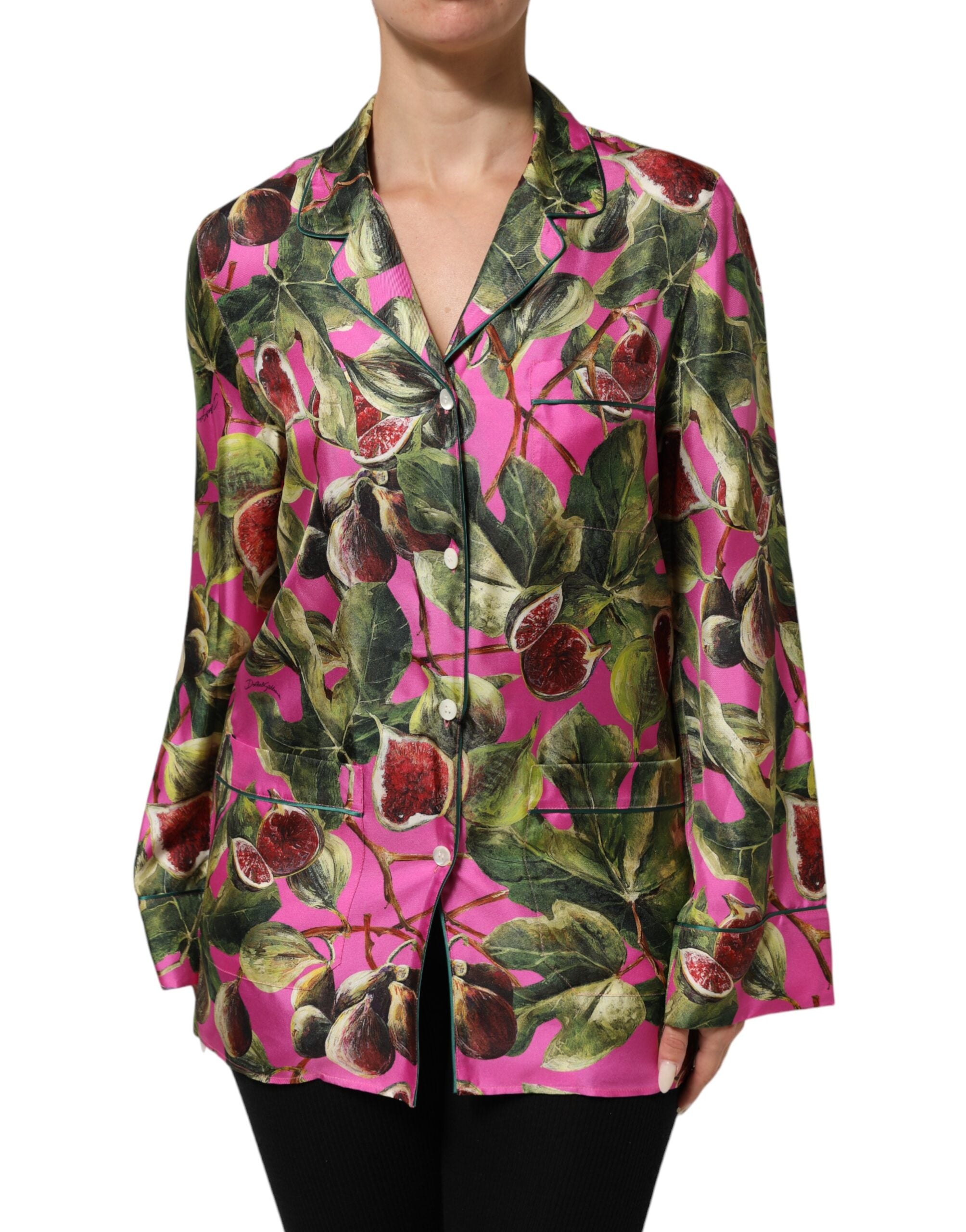 Dolce & Gabbana Hot Pink Feige Bedrucktes Seidenhemd Bluse Top