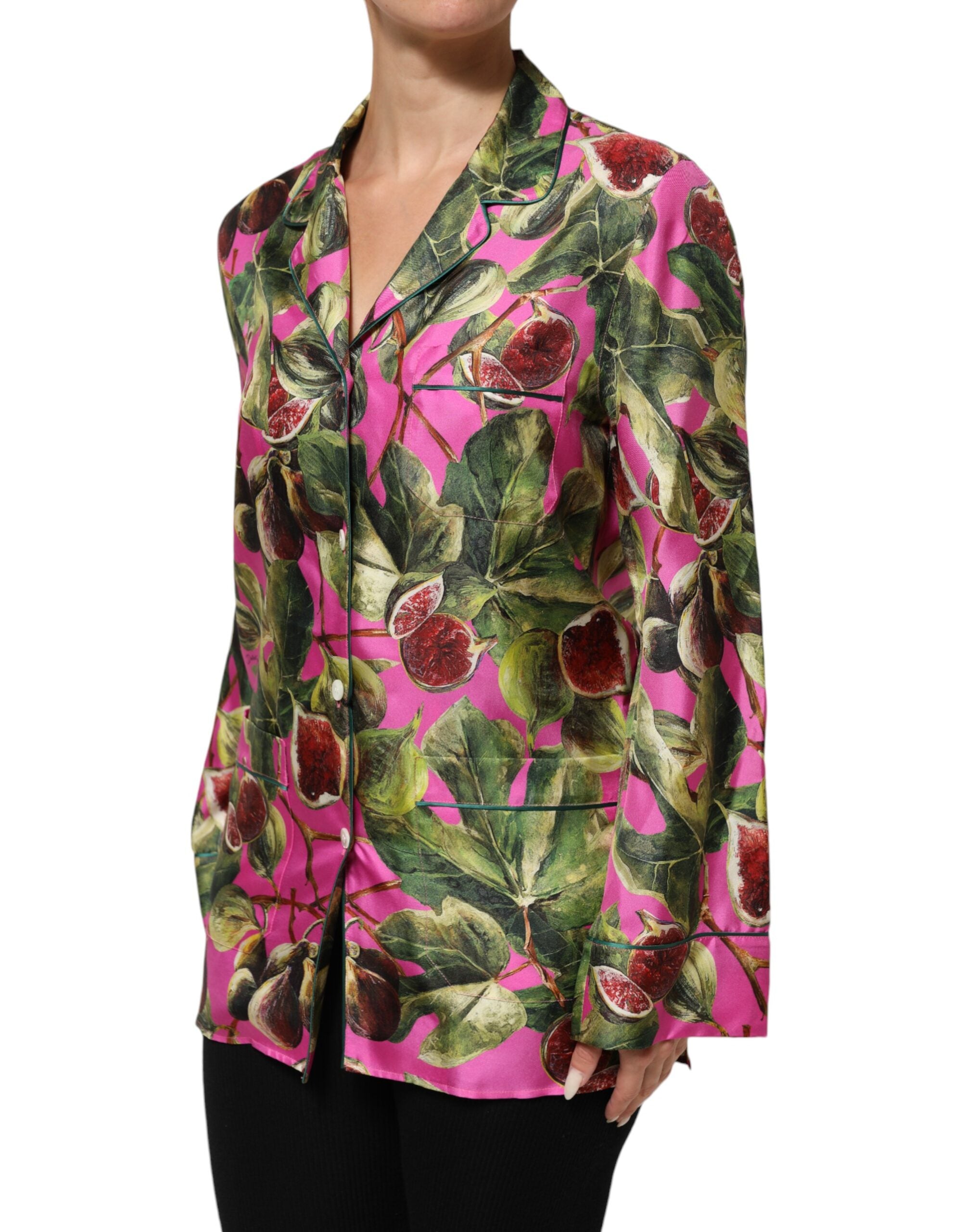 Dolce & Gabbana Hot Pink Feige Bedrucktes Seidenhemd Bluse Top