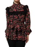 Dolce & Gabbana Black Floral Print Long-Sleeve Blouse Top