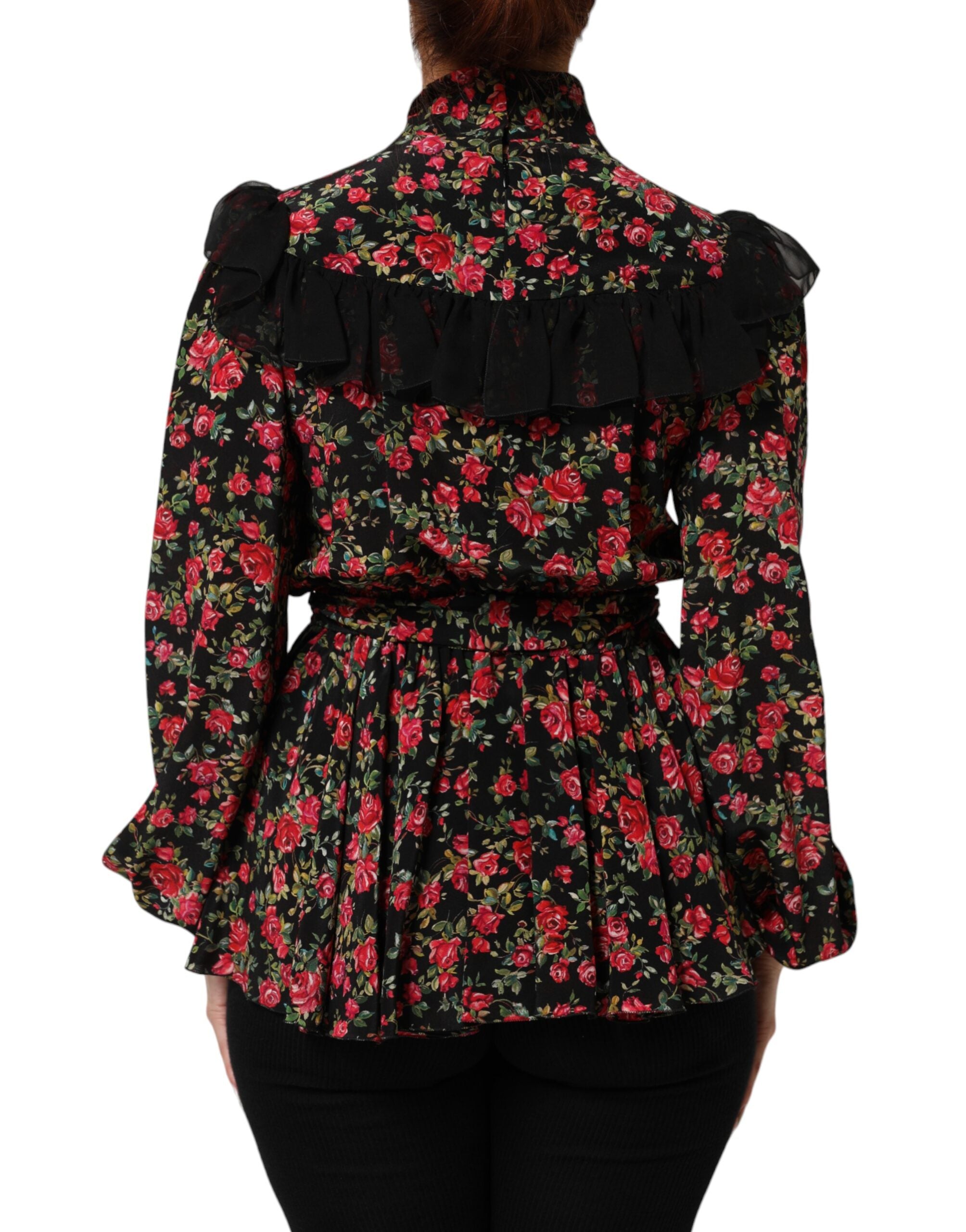 Dolce & Gabbana Black Floral Print Long-Sleeve Blouse Top