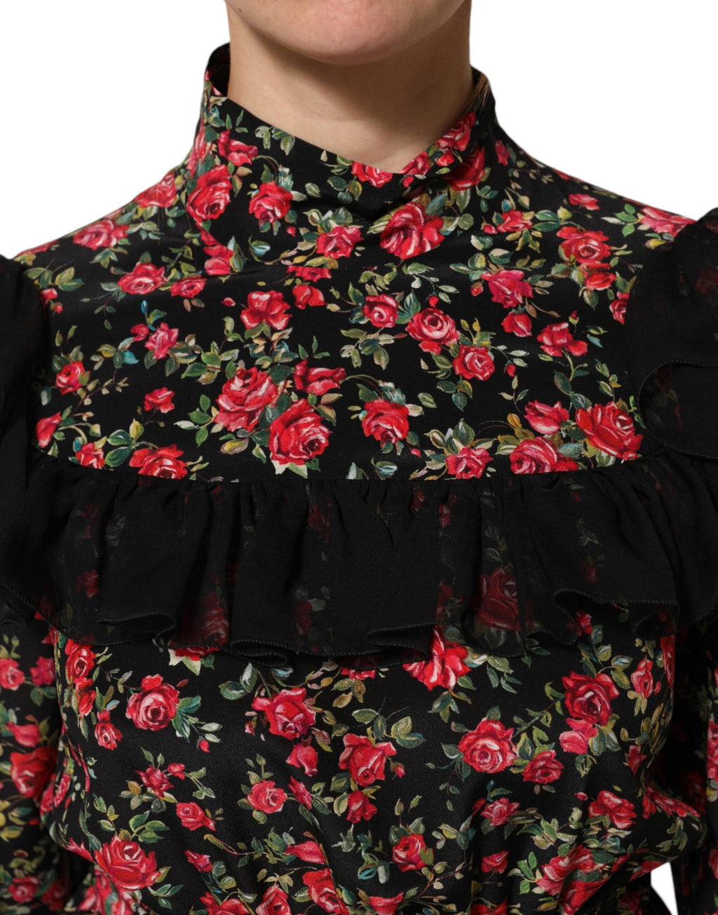 Dolce & Gabbana Black Floral Print Long-Sleeve Blouse Top