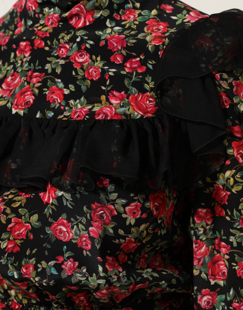 Dolce & Gabbana Black Floral Print Long-Sleeve Blouse Top