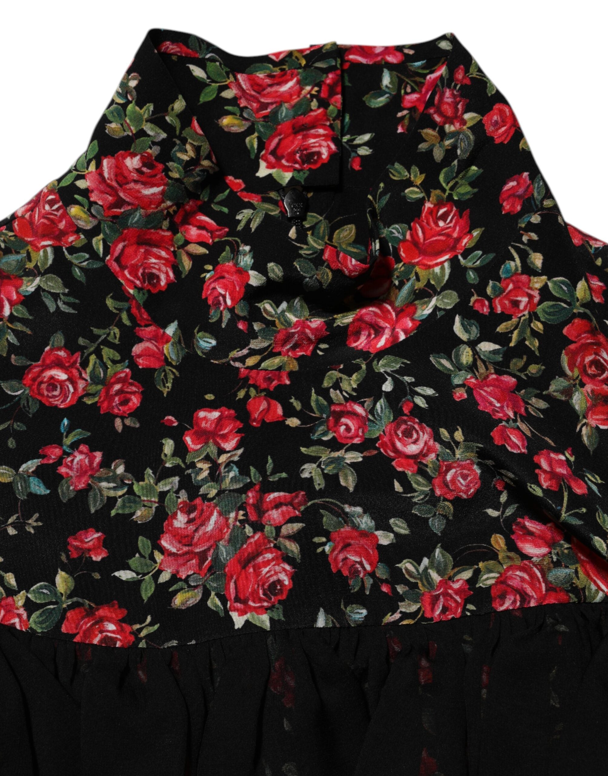 Dolce & Gabbana Black Floral Print Long-Sleeve Blouse Top