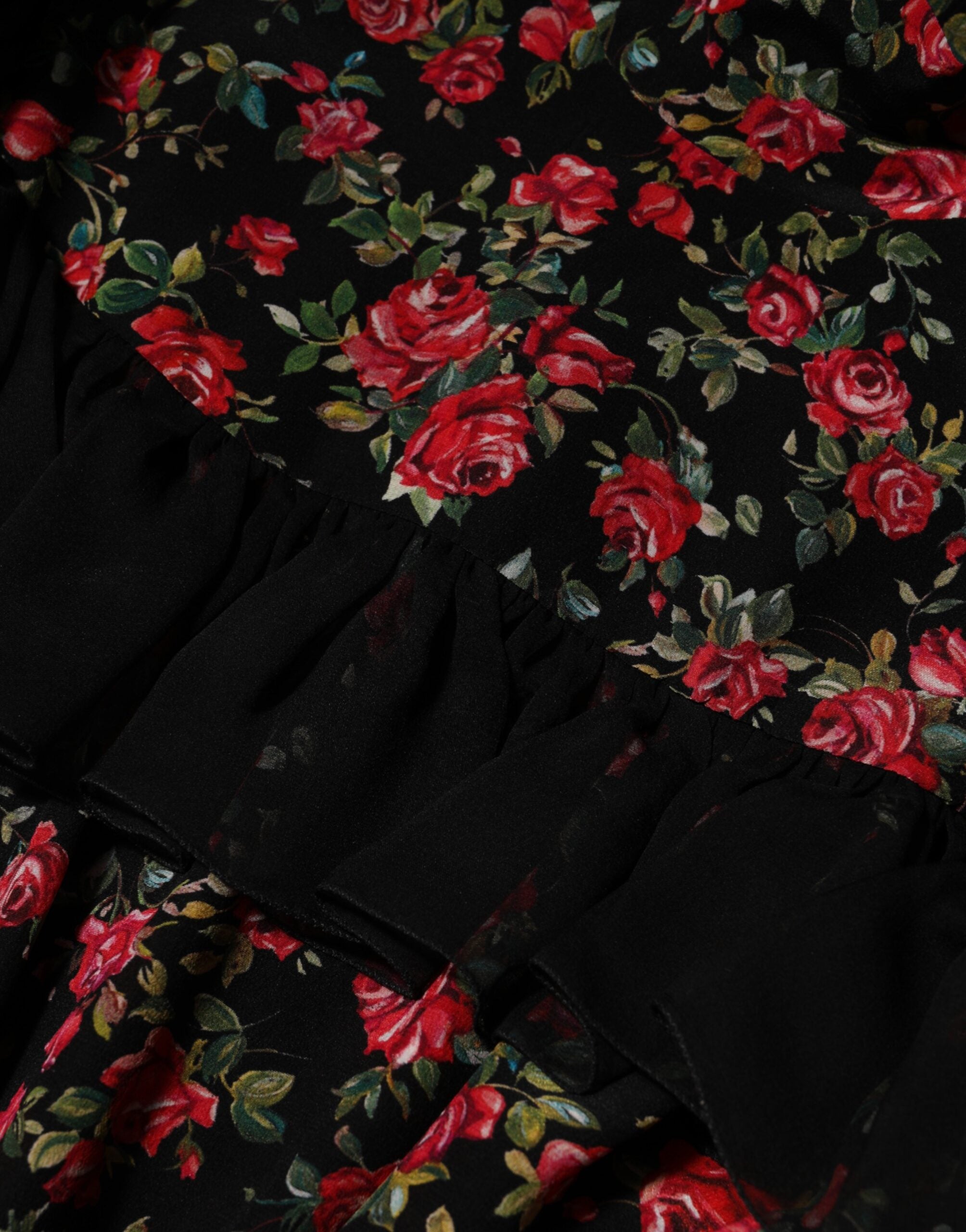 Dolce & Gabbana Black Floral Print Long-Sleeve Blouse Top