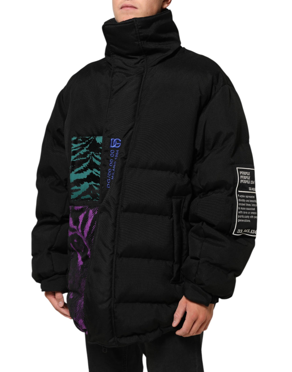 Dolce & Gabbana Schwarze Nylon Puffer Männer Full Zip Jacke