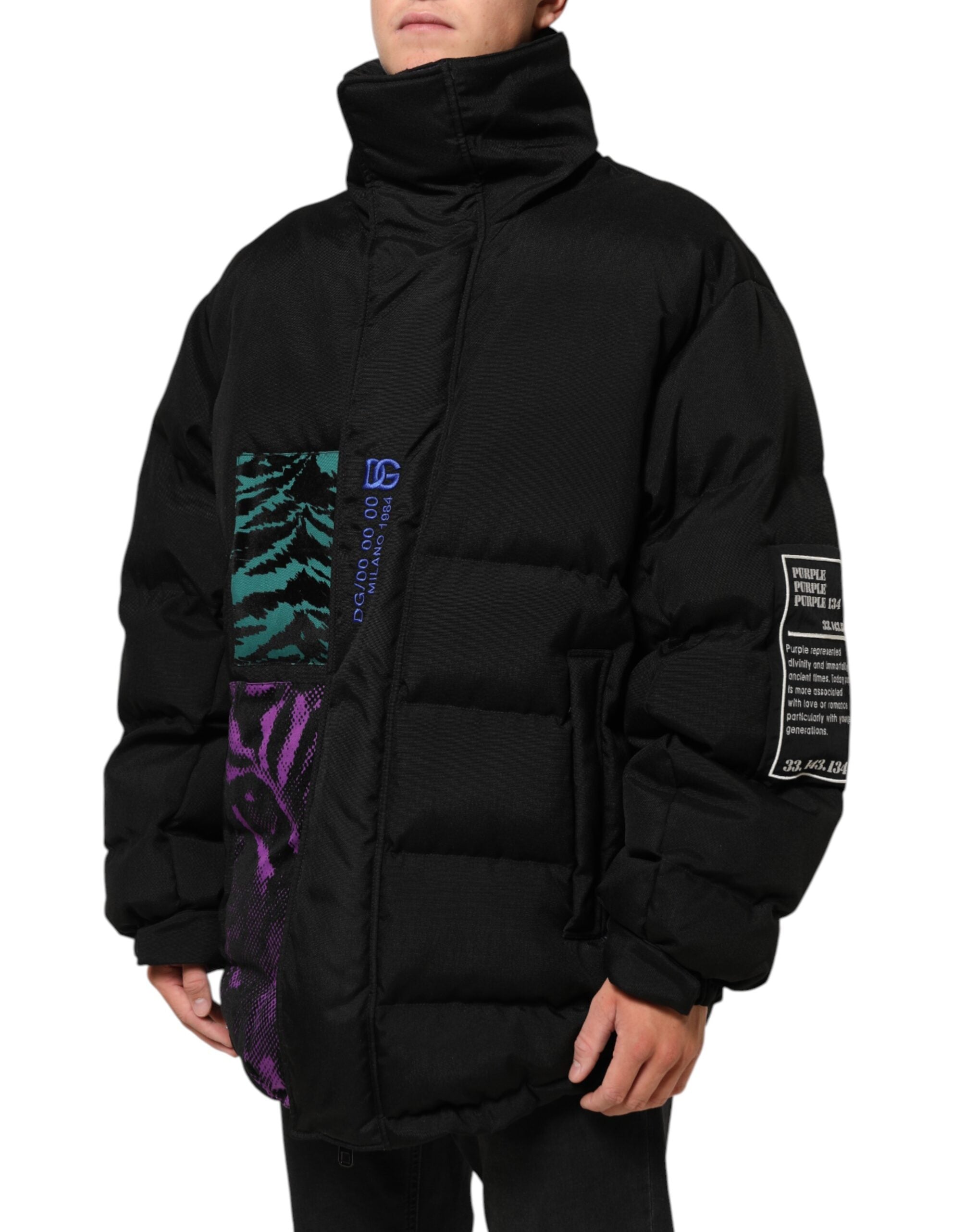 Dolce & Gabbana Schwarze Nylon Puffer Männer Full Zip Jacke