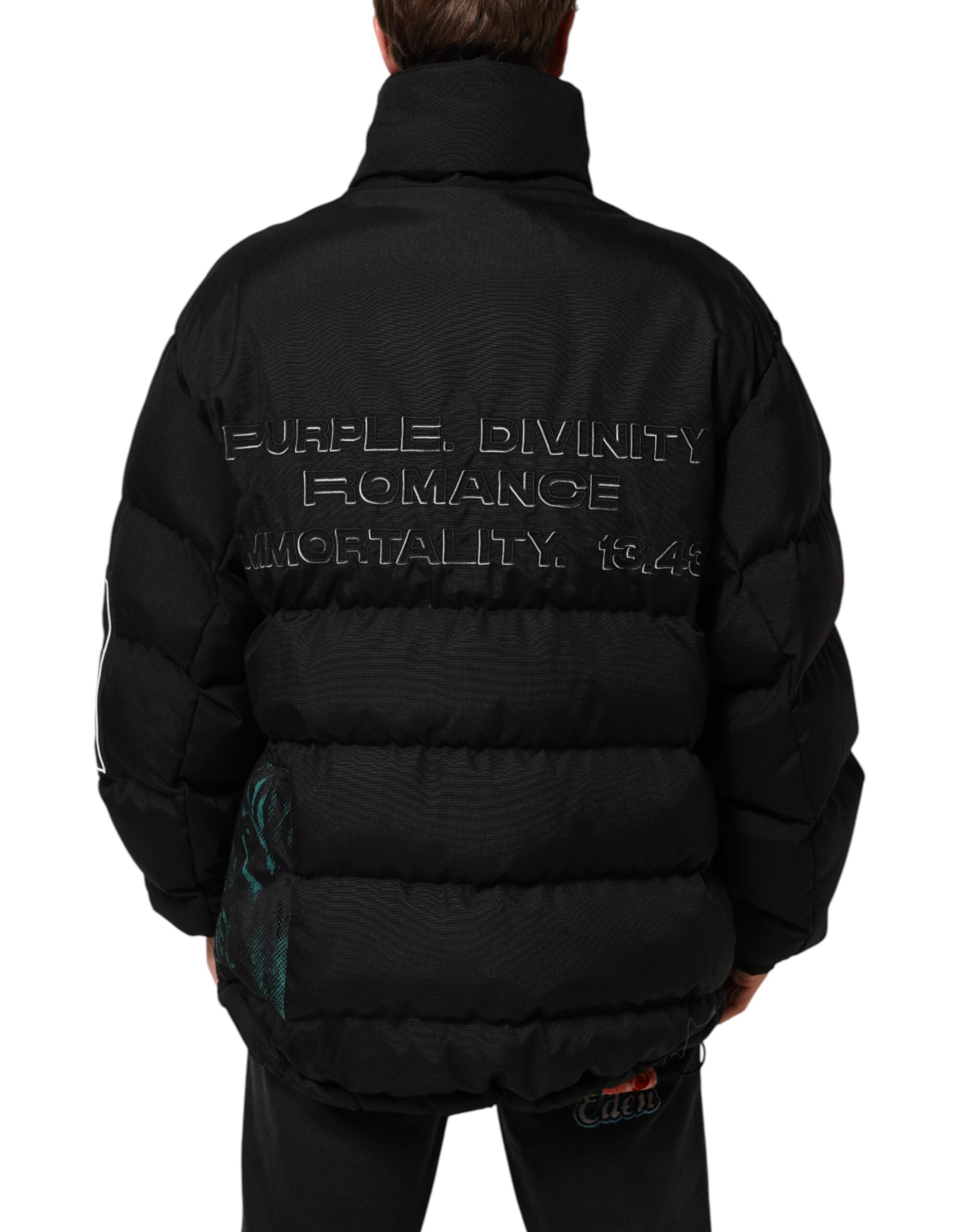 Dolce & Gabbana Schwarze Nylon Puffer Männer Full Zip Jacke
