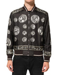 Dolce & Gabbana Black "Monete" Silk Bomber Jacket with Coin Print