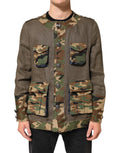 Dolce & Gabbana Brown Camouflage Linen Jacket with Button Placket