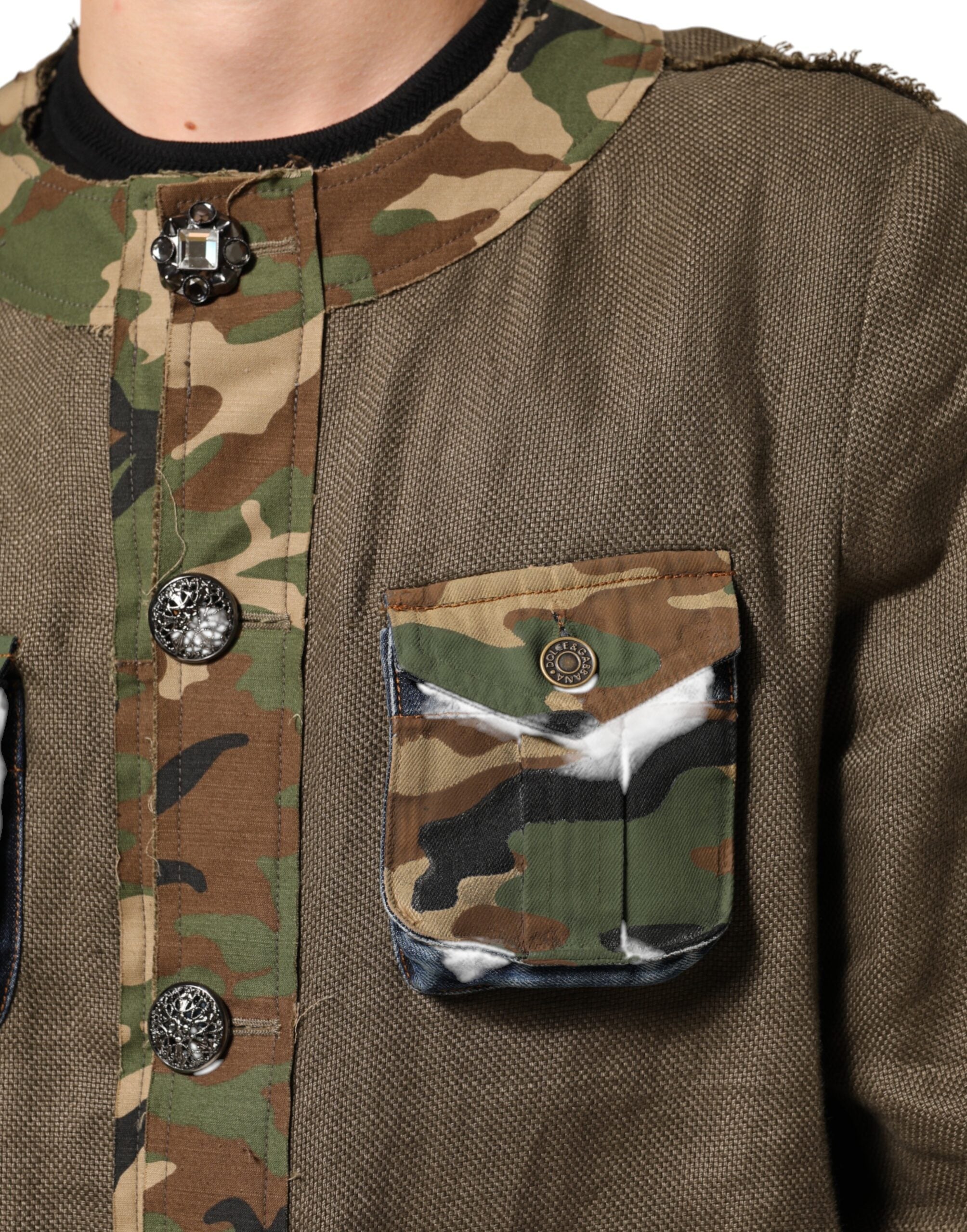 Dolce & Gabbana Brown Camouflage Linen Jacket with Button Placket