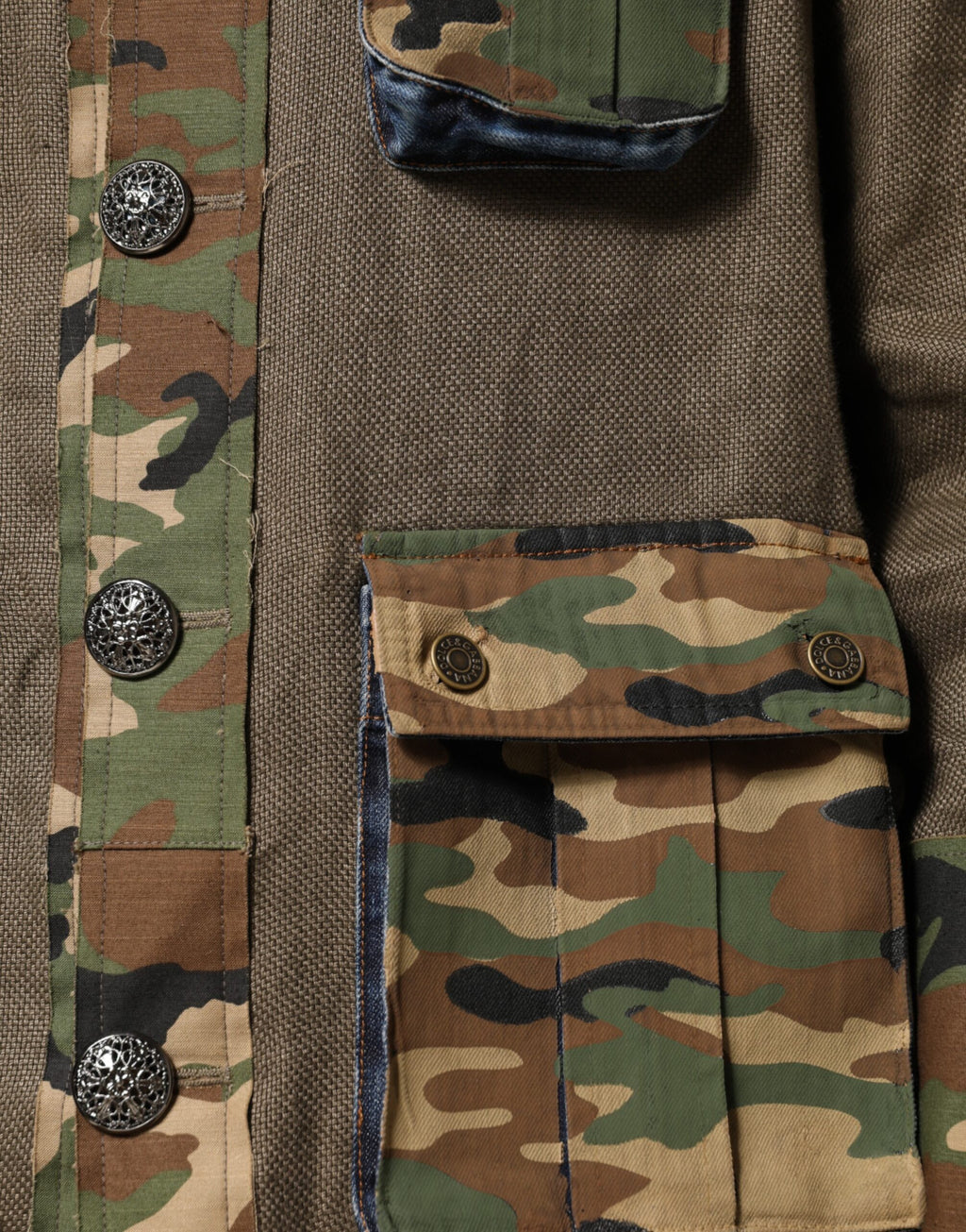 Dolce & Gabbana Brown Camouflage Linen Jacket with Button Placket