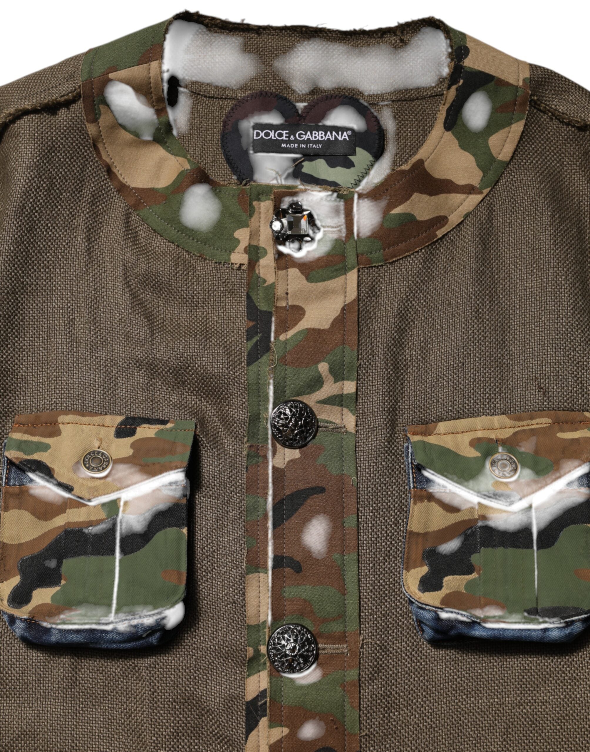 Dolce & Gabbana Brown Camouflage Linen Jacket with Button Placket