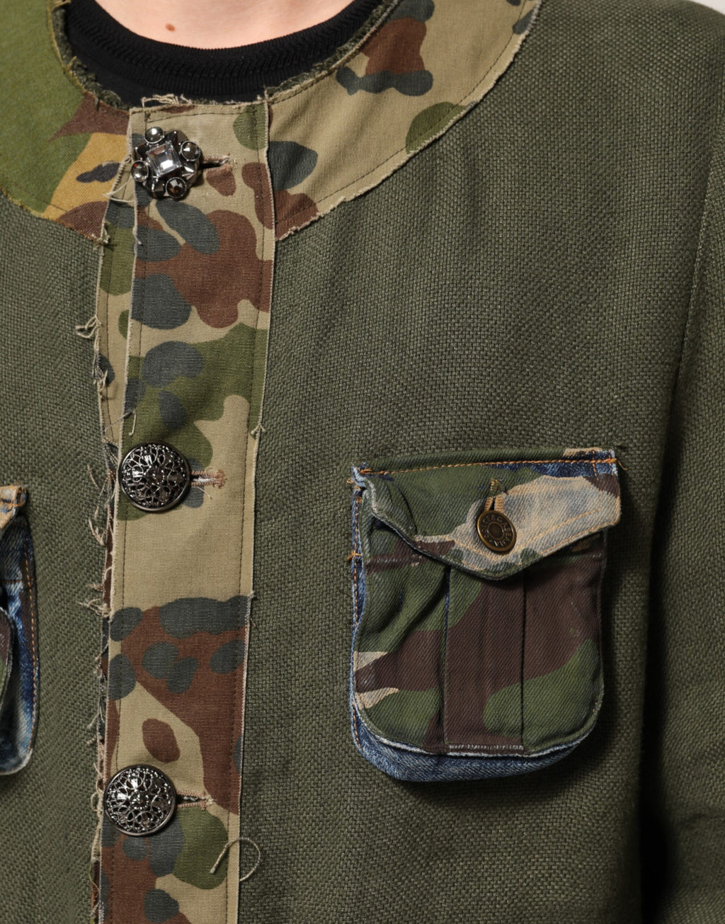 Dolce & Gabbana Braune Camouflage Leinenjacke mit Knopfleiste