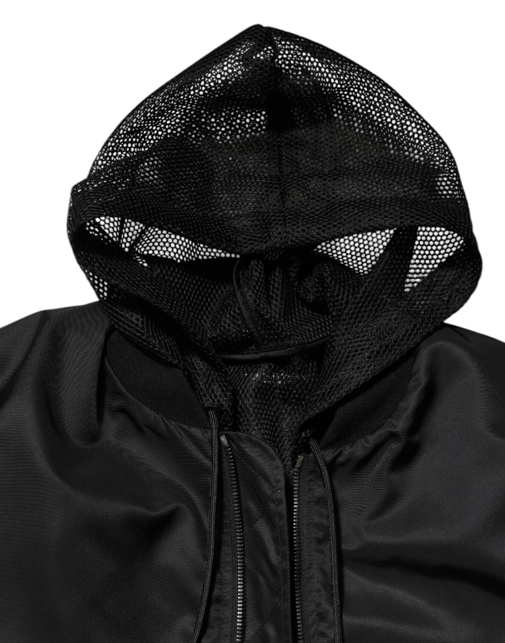 Dolce & Gabbana Schwarze Nylon Bomberjacke mit Kapuze und Reißverschluss für Männer