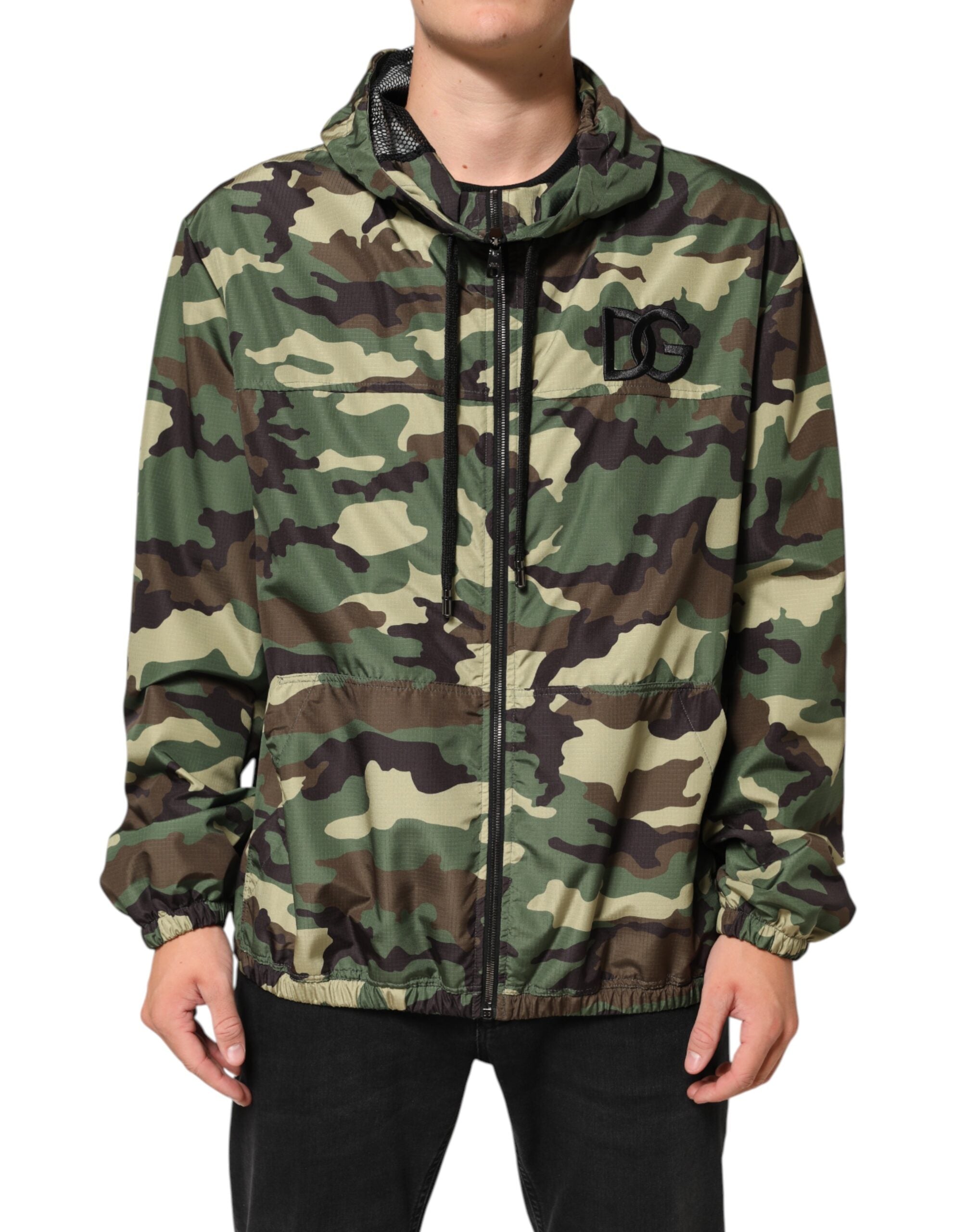 Dolce & Gabbana Grünes Tarnmuster Sweatshirt Jacke mit Kapuze