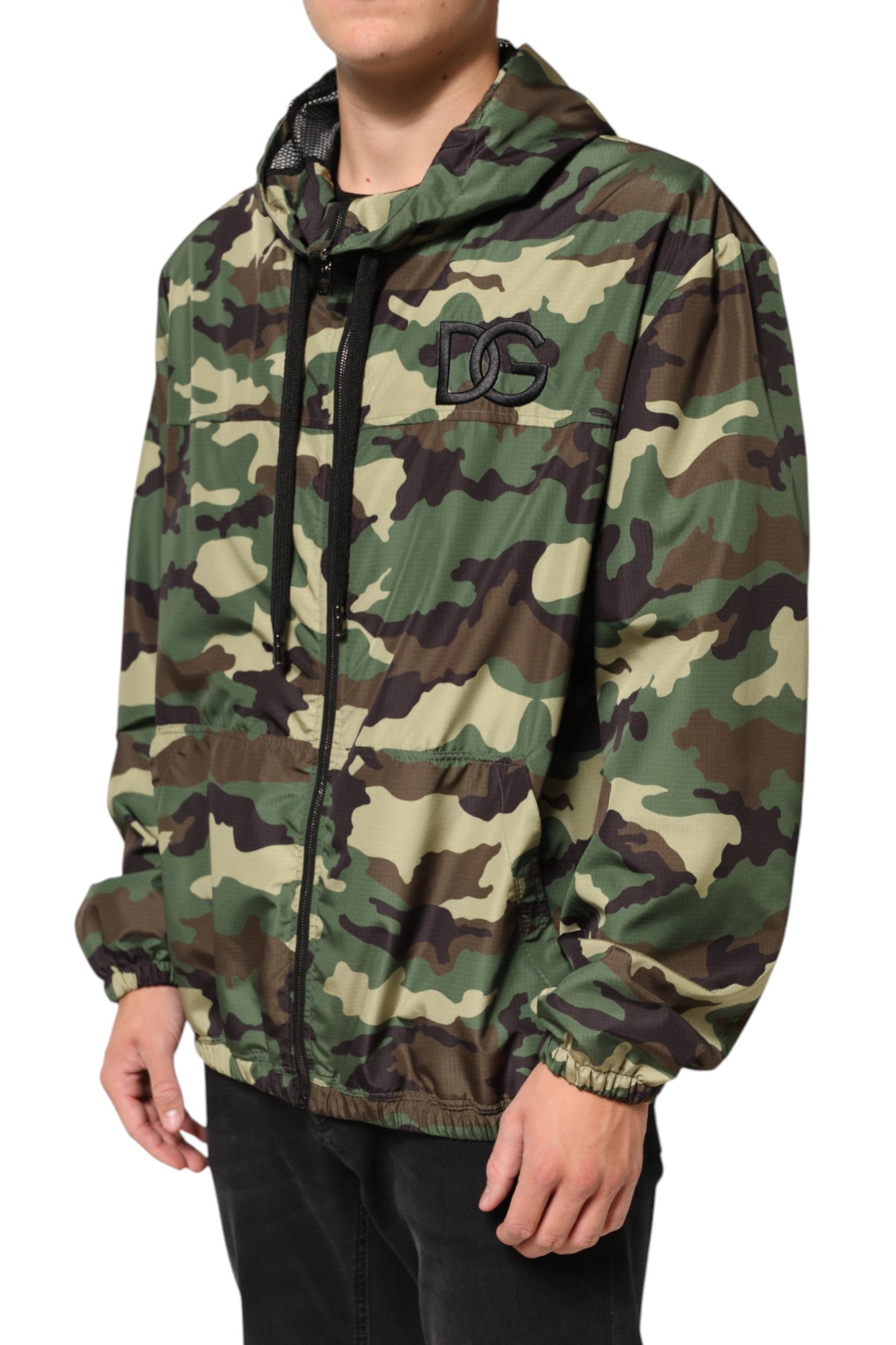 Dolce & Gabbana Grünes Tarnmuster Sweatshirt Jacke mit Kapuze