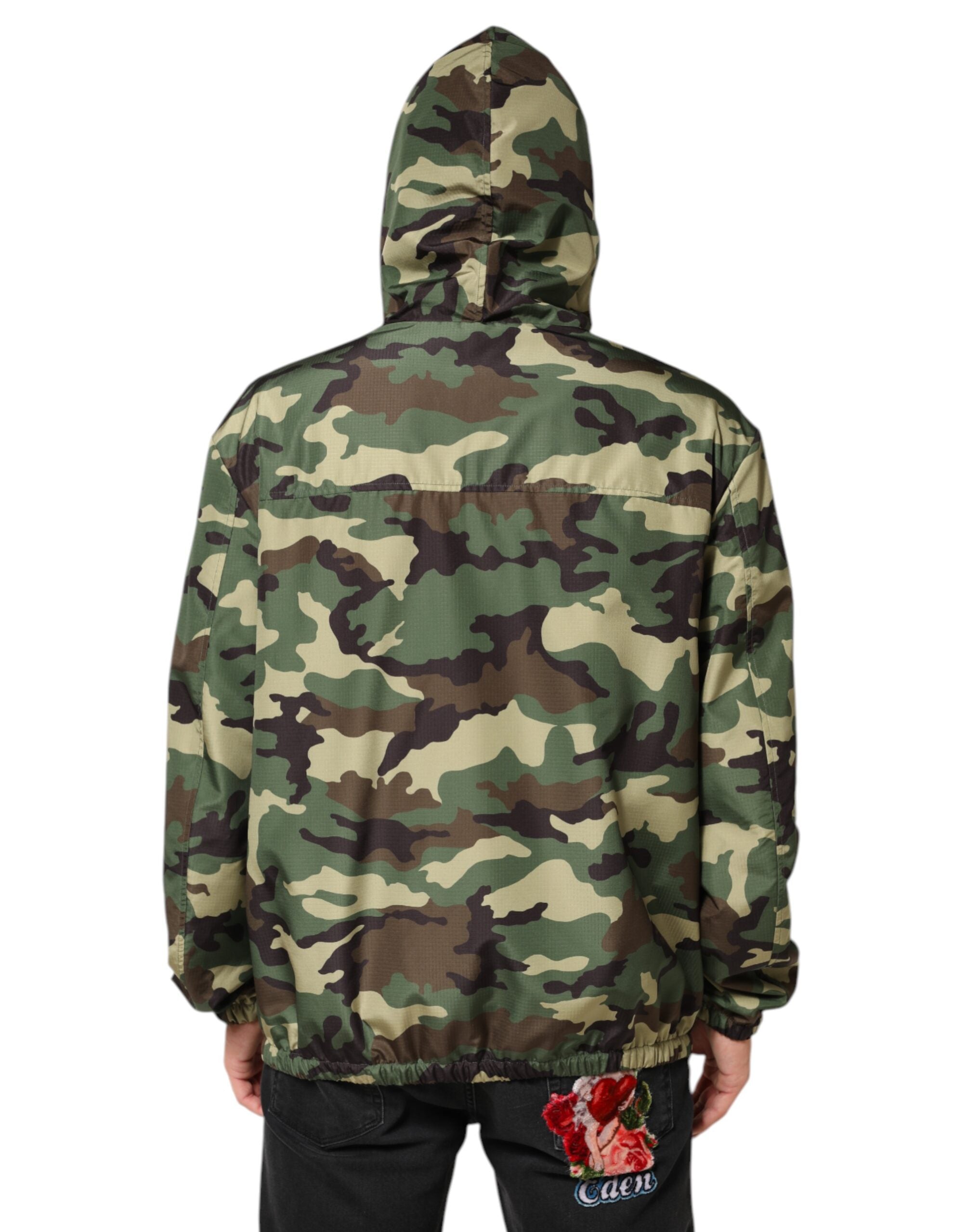 Dolce & Gabbana Grünes Tarnmuster Sweatshirt Jacke mit Kapuze