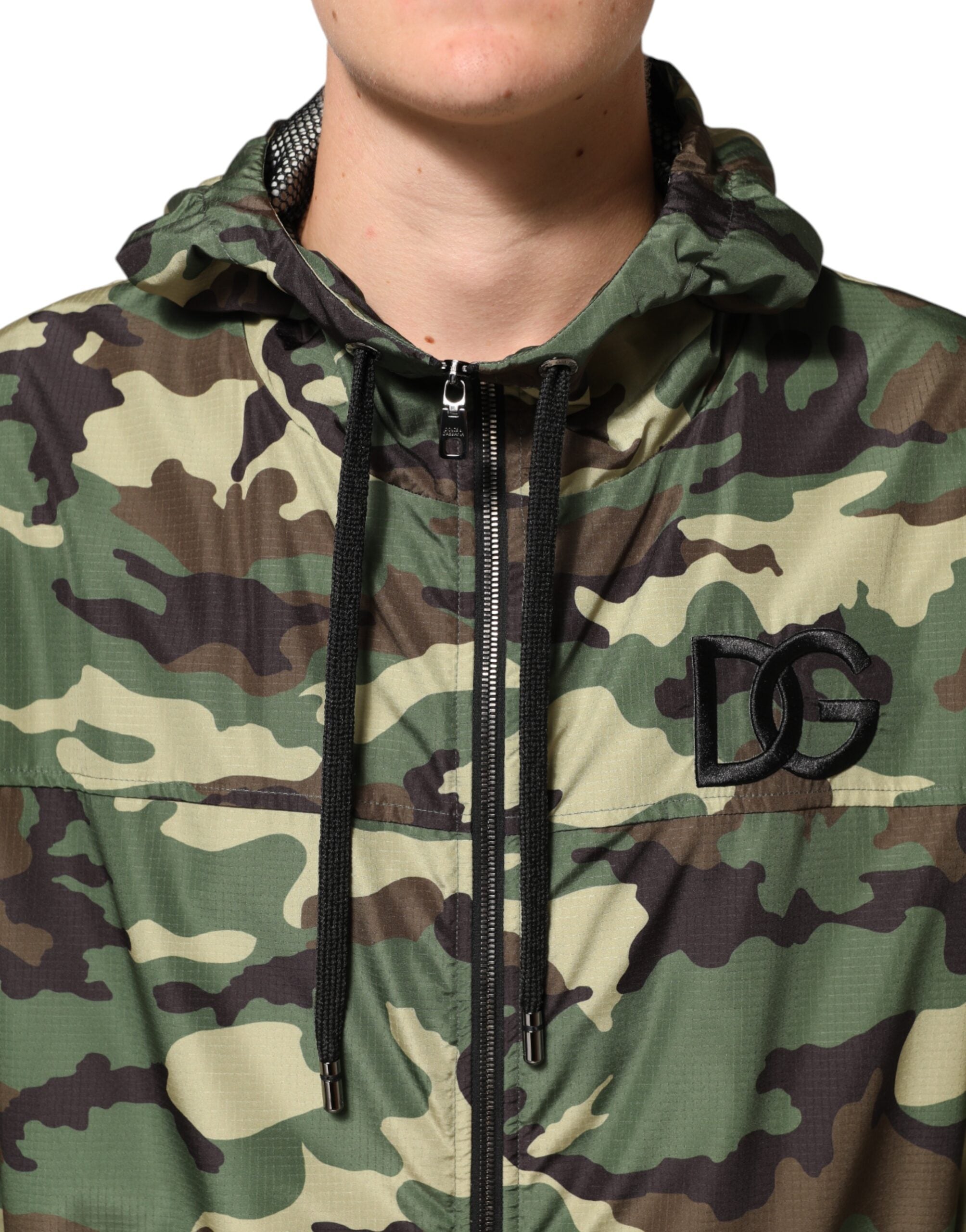Dolce & Gabbana Grünes Tarnmuster Sweatshirt Jacke mit Kapuze
