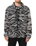 Dolce & Gabbana Graue Sweatshirt-Jacke mit Tarnmuster und Kapuze