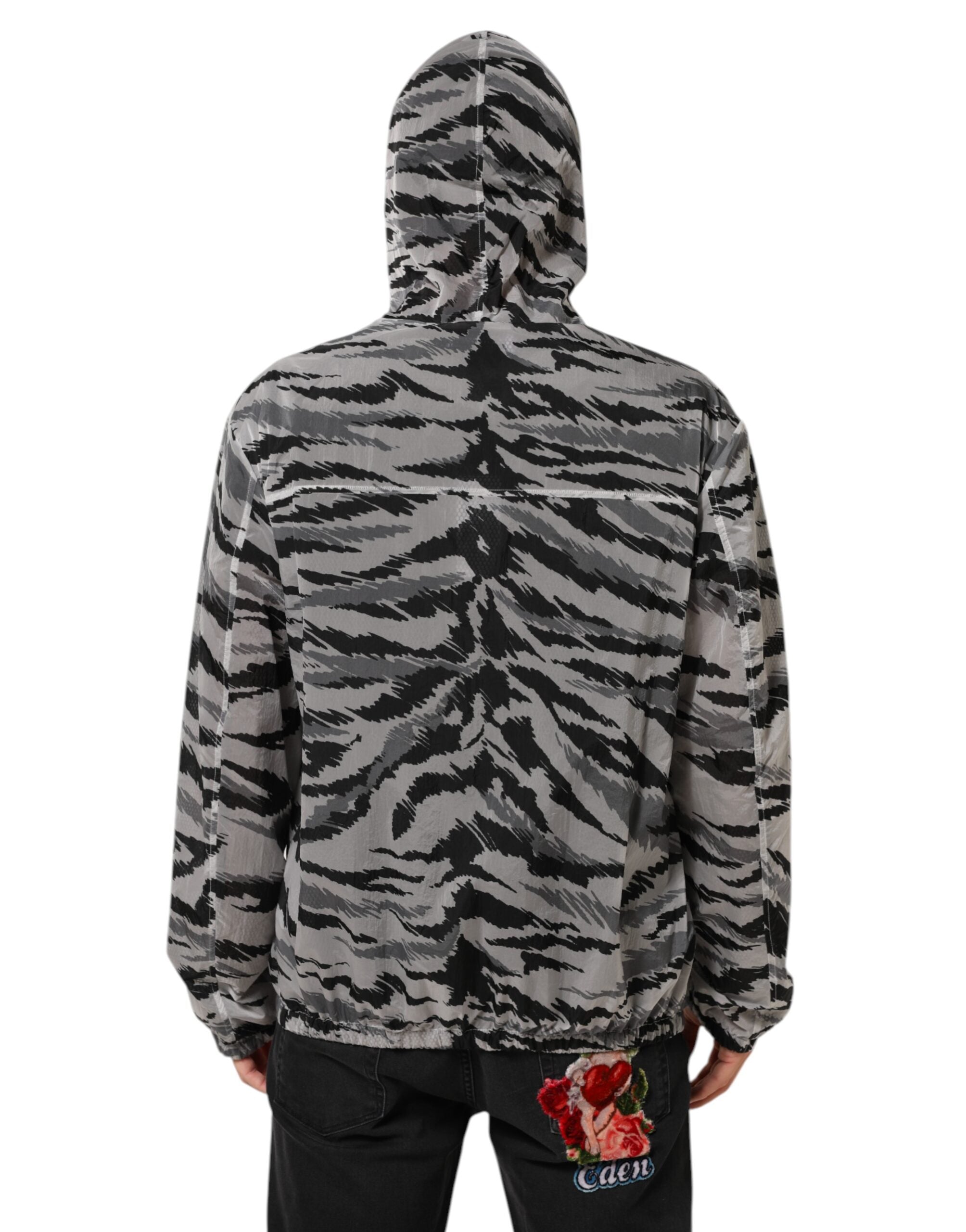 Dolce & Gabbana Graue Sweatshirt-Jacke mit Tarnmuster und Kapuze