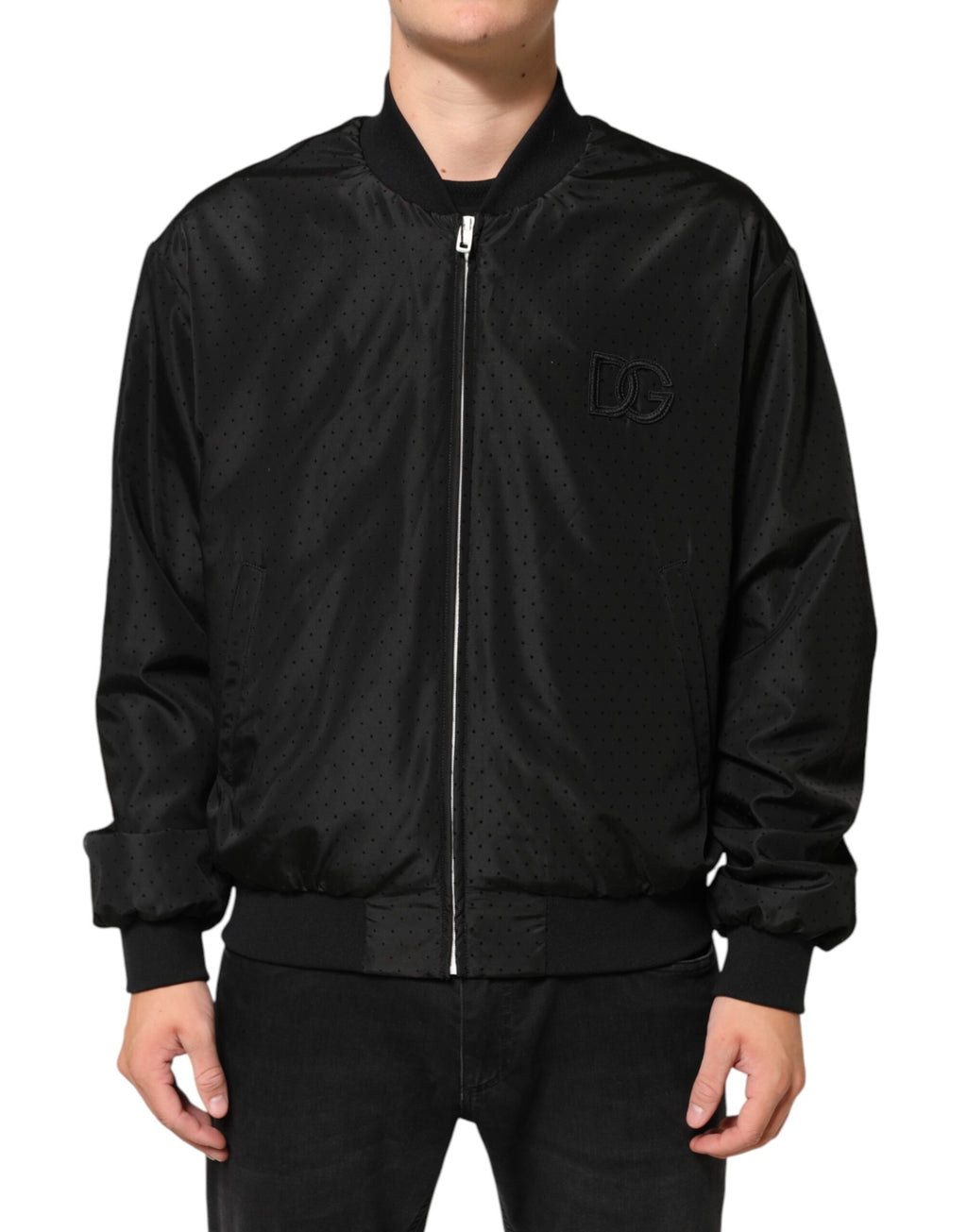 Dolce & Gabbana Men's Black Acetate Bomber Jacket with Full Zip