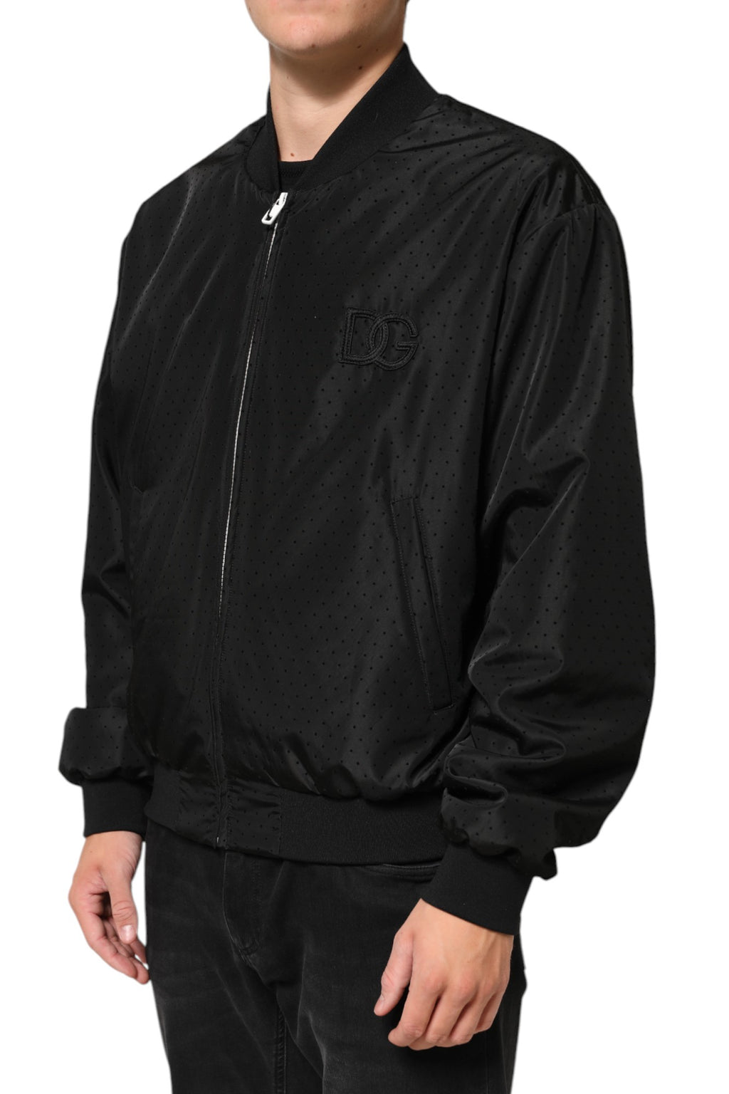Dolce & Gabbana Men's Black Acetate Bomber Jacket with Full Zip