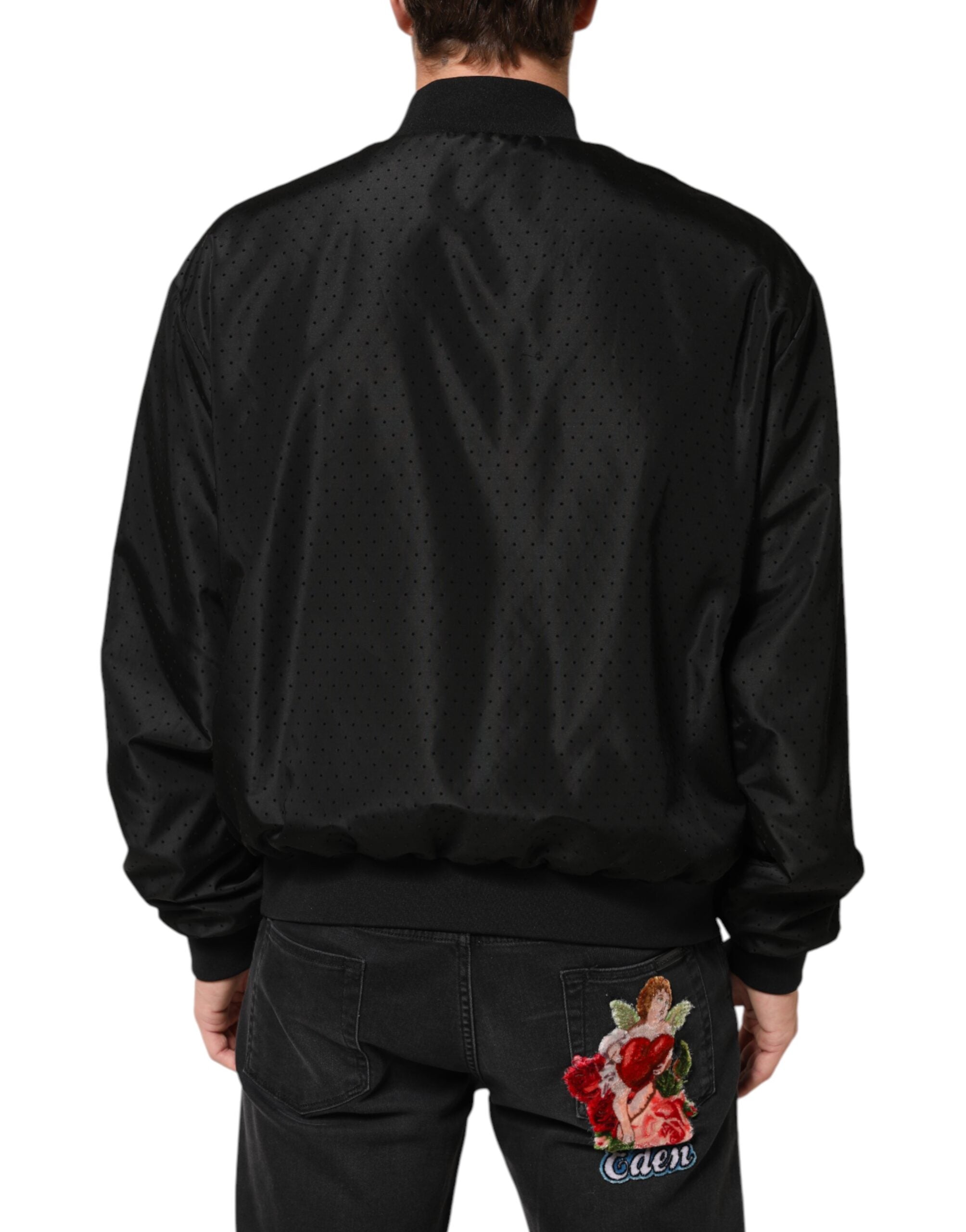 Dolce & Gabbana Men's Black Acetate Bomber Jacket with Full Zip