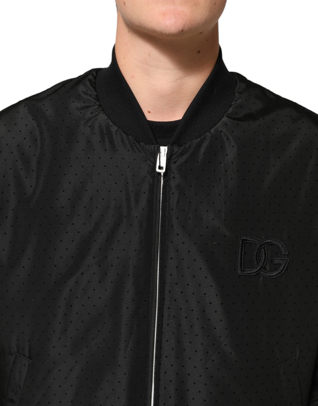 Dolce & Gabbana Men's Black Acetate Bomber Jacket with Full Zip