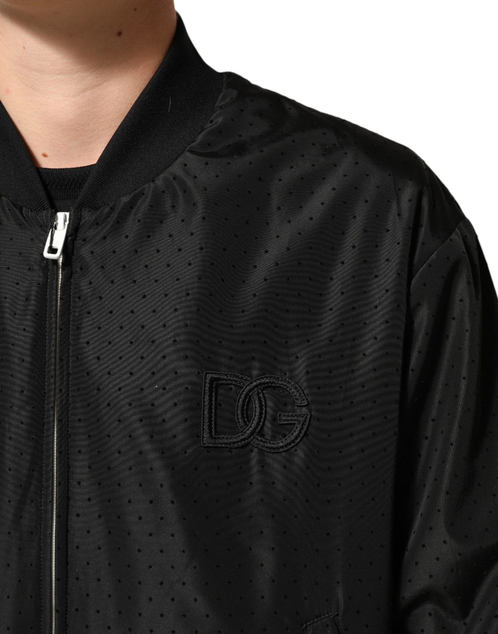 Dolce & Gabbana Men's Black Acetate Bomber Jacket with Full Zip