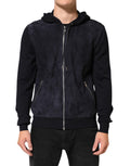 Dolce & Gabbana Schwarze Leder-Blousonjacke mit Kapuze und Reißverschluss