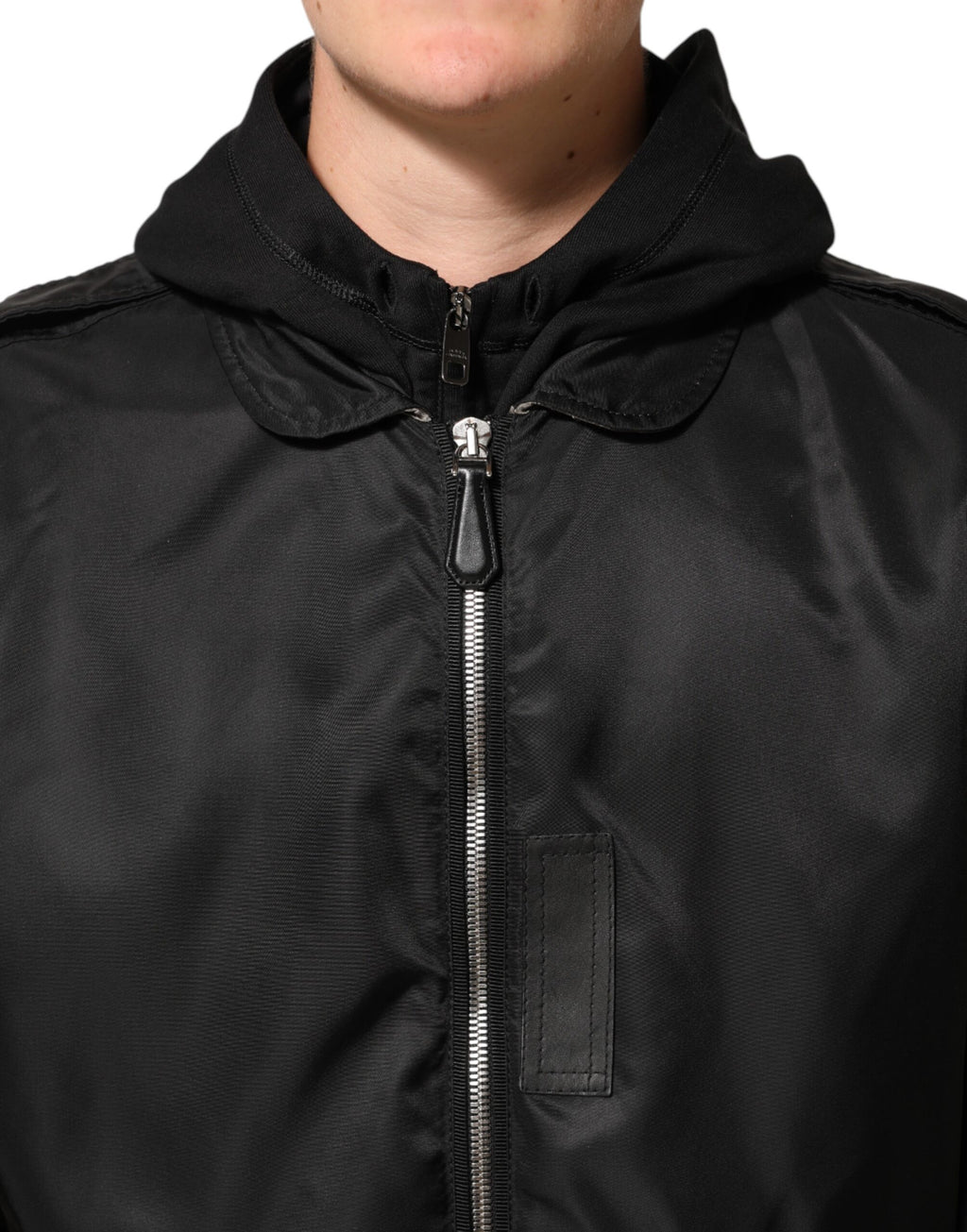 Dolce & Gabbana Schwarze Bomberjacke aus Baumwolle mit Kapuze und Reißverschluss