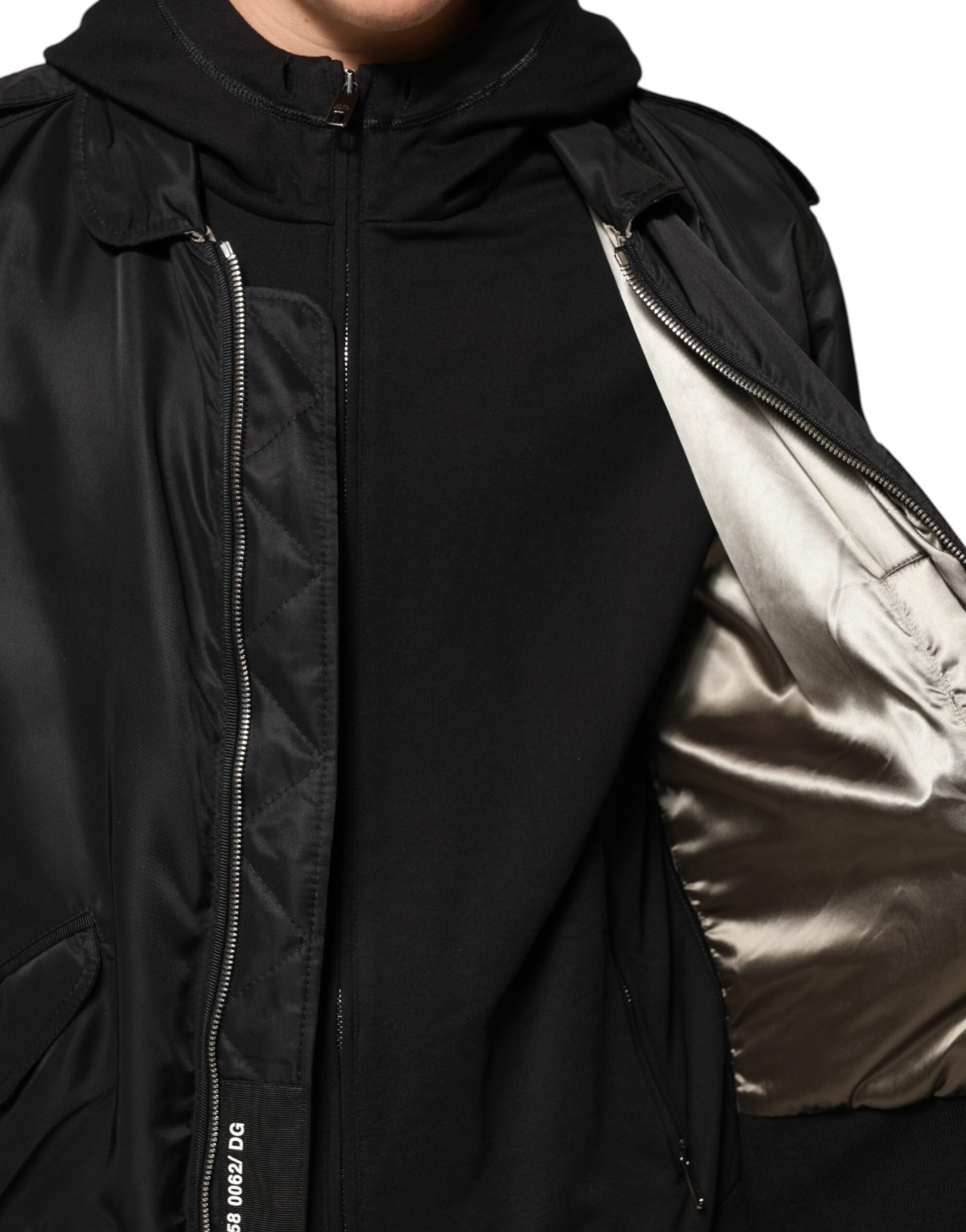 Dolce & Gabbana Schwarze Bomberjacke aus Baumwolle mit Kapuze und Reißverschluss