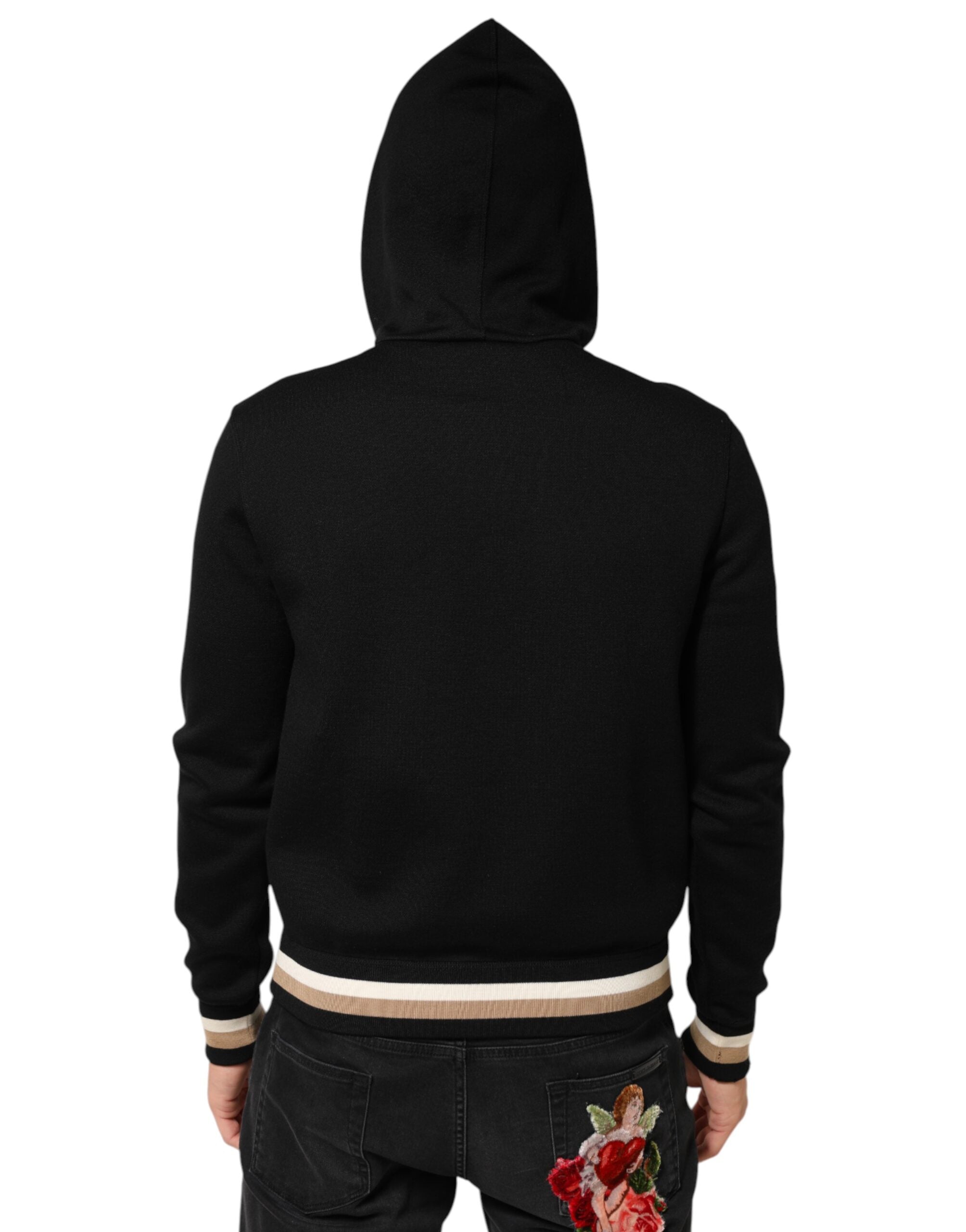 Dolce & Gabbana Schwarzes Leoparden-Logo-Sweatshirt mit Kapuze Pullover