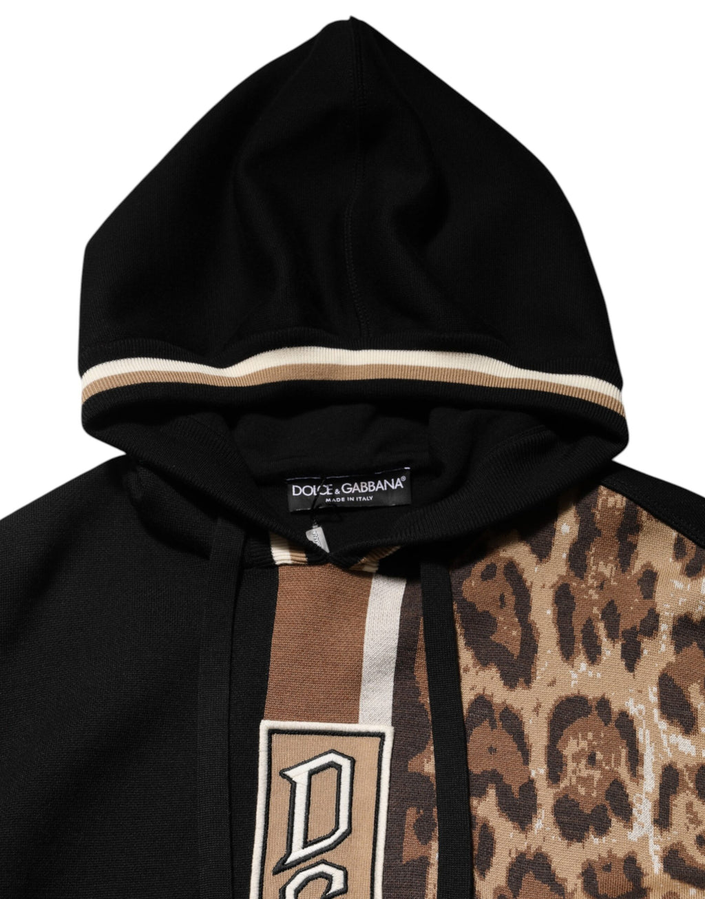 Dolce & Gabbana Schwarzes Leoparden-Logo-Sweatshirt mit Kapuze Pullover