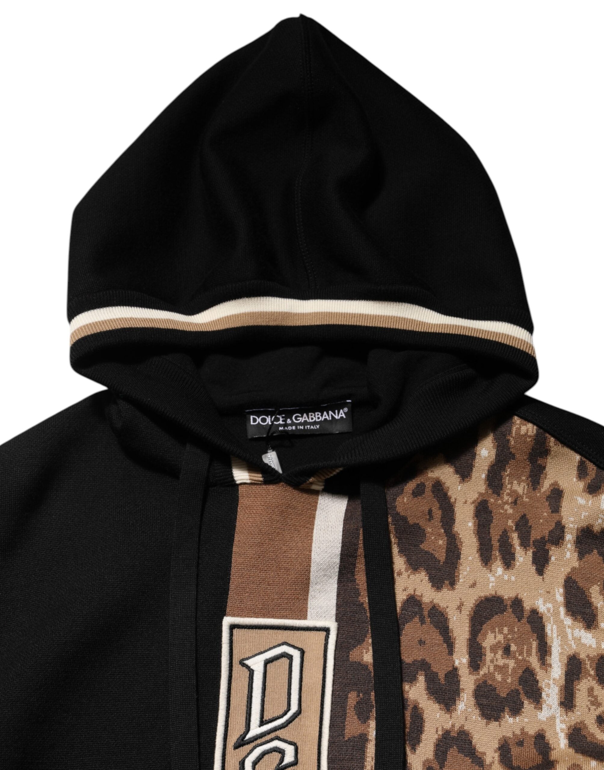 Dolce & Gabbana Schwarzes Leoparden-Logo-Sweatshirt mit Kapuze Pullover