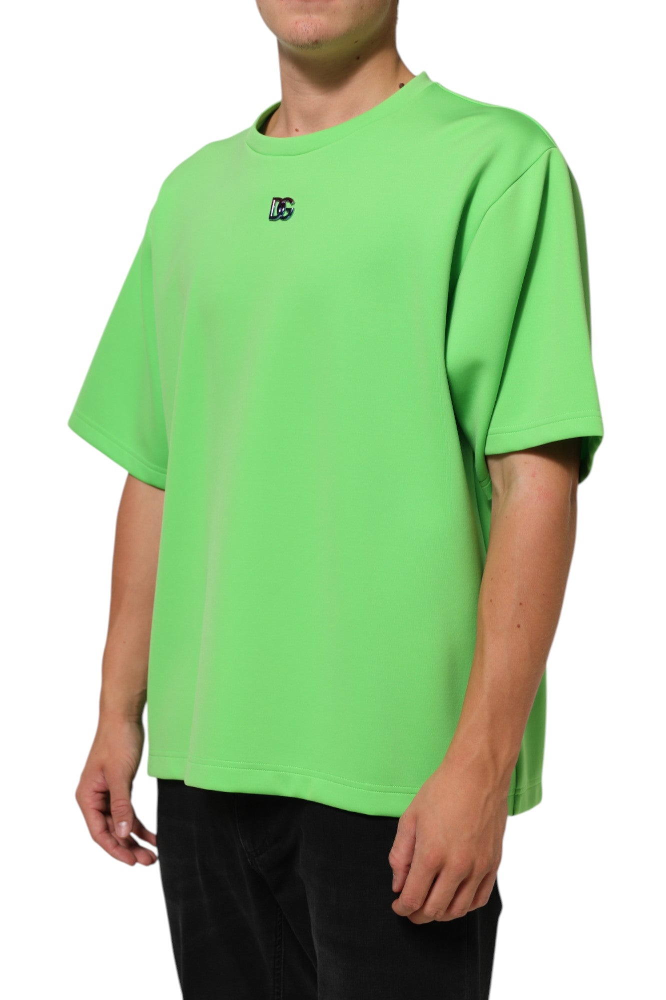 Dolce & Gabbana Grünes Logo Rundhalsausschnitt Kurzarm-T-Shirt