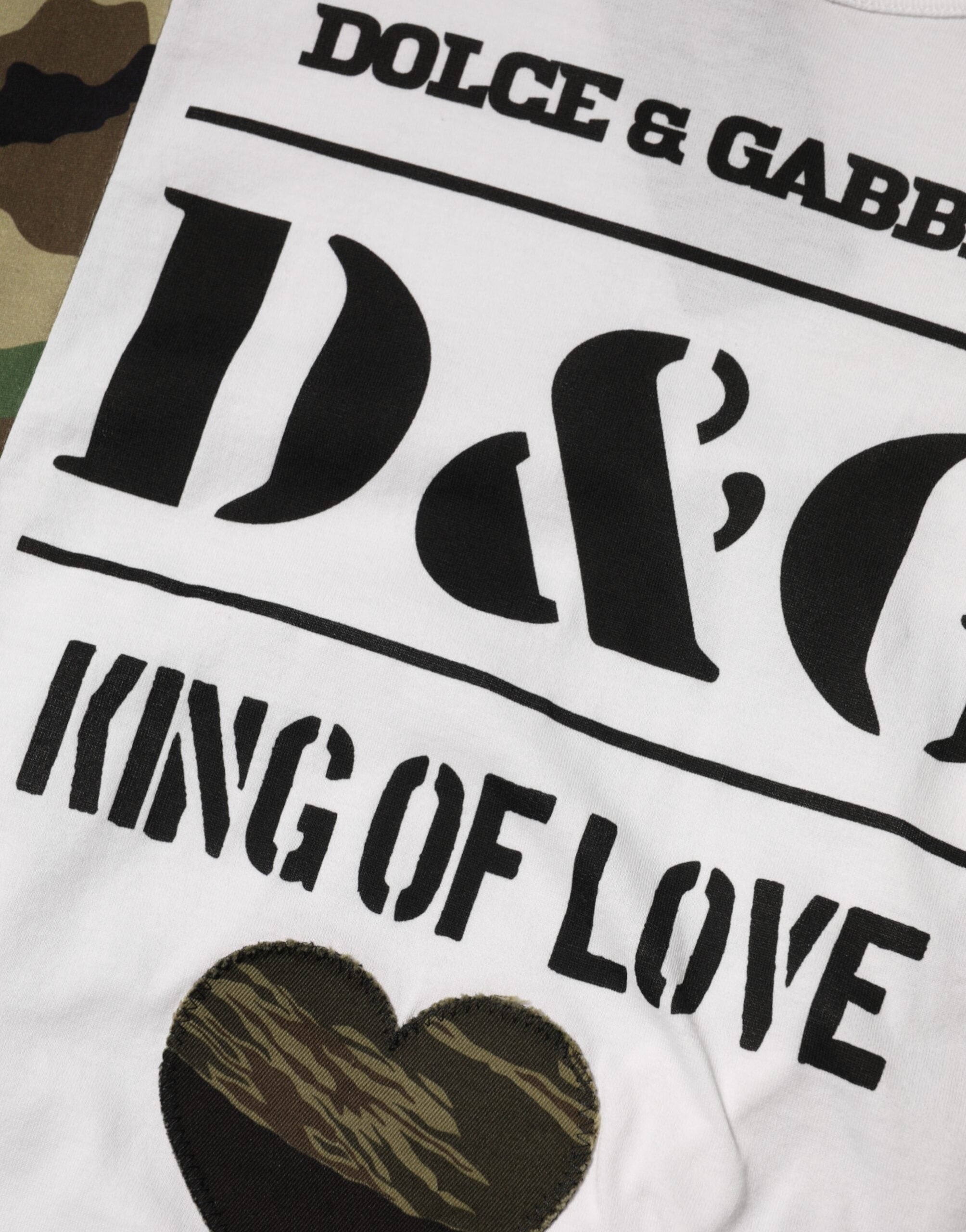 Dolce & Gabbana Weißes Logo Camouflage Rundhalsausschnitt Herren-T-Shirt