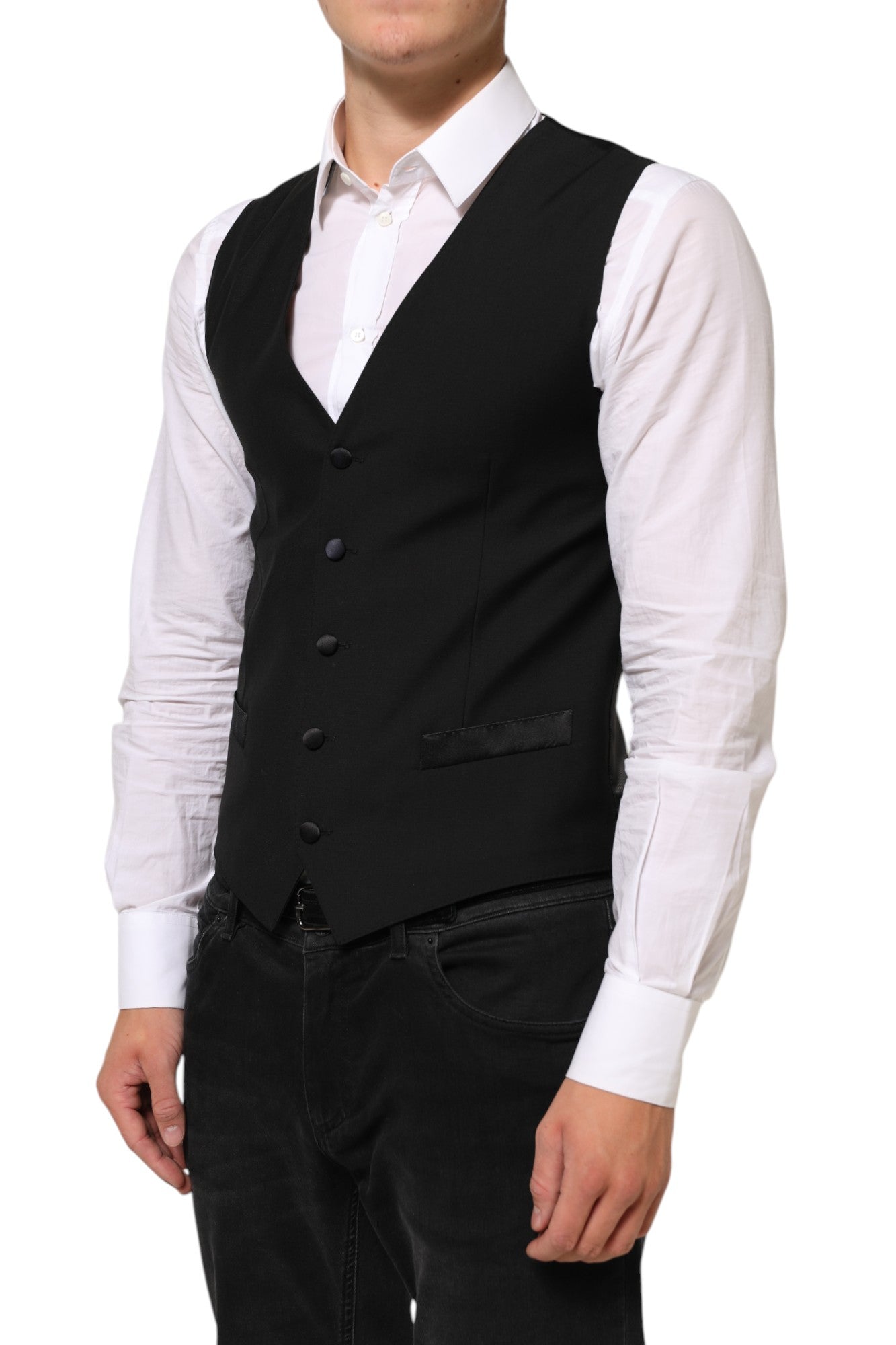 Dolce & Gabbana Black Wool Formal Men's Vest Waistcoat