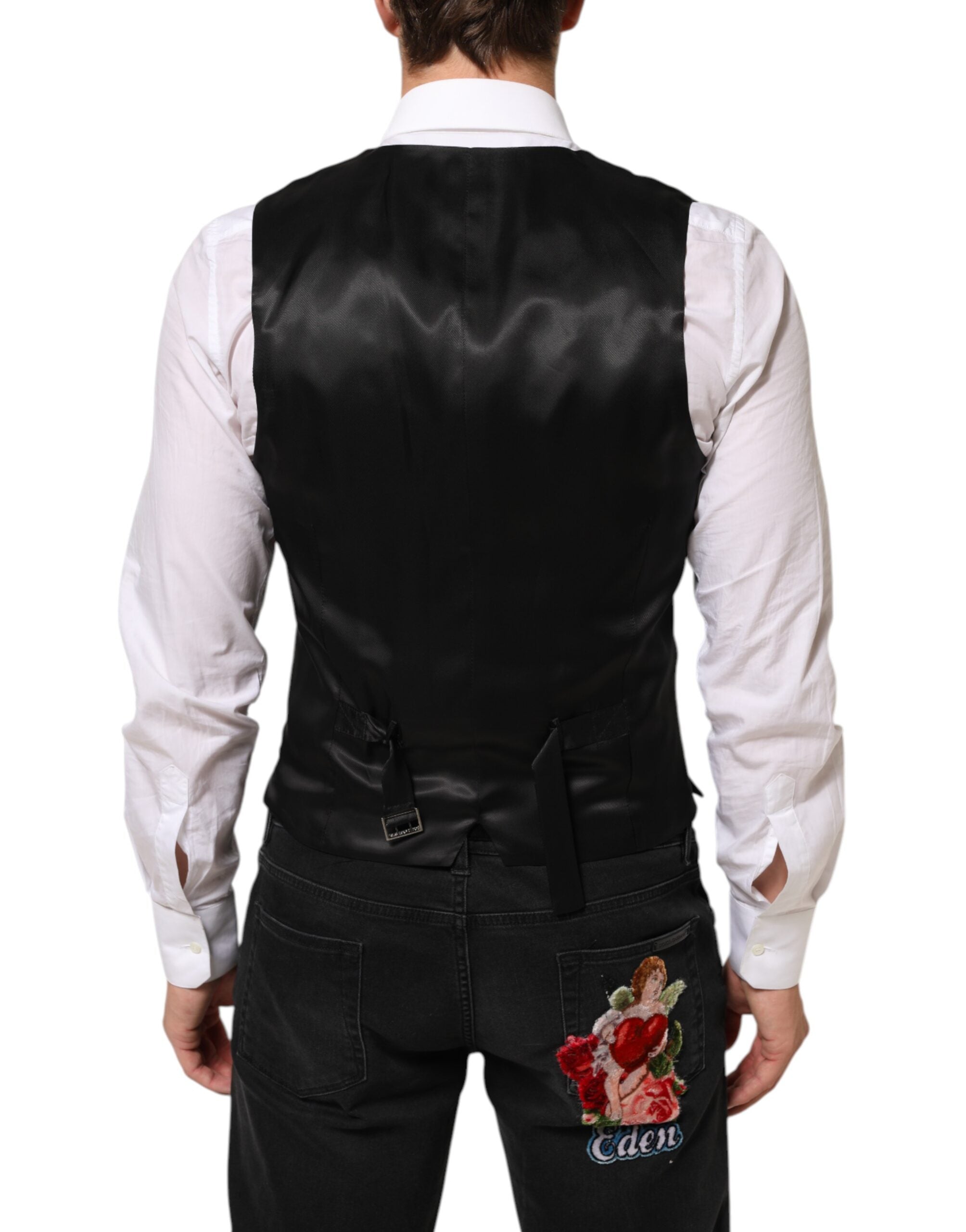 Dolce & Gabbana Black Wool Formal Men's Vest Waistcoat