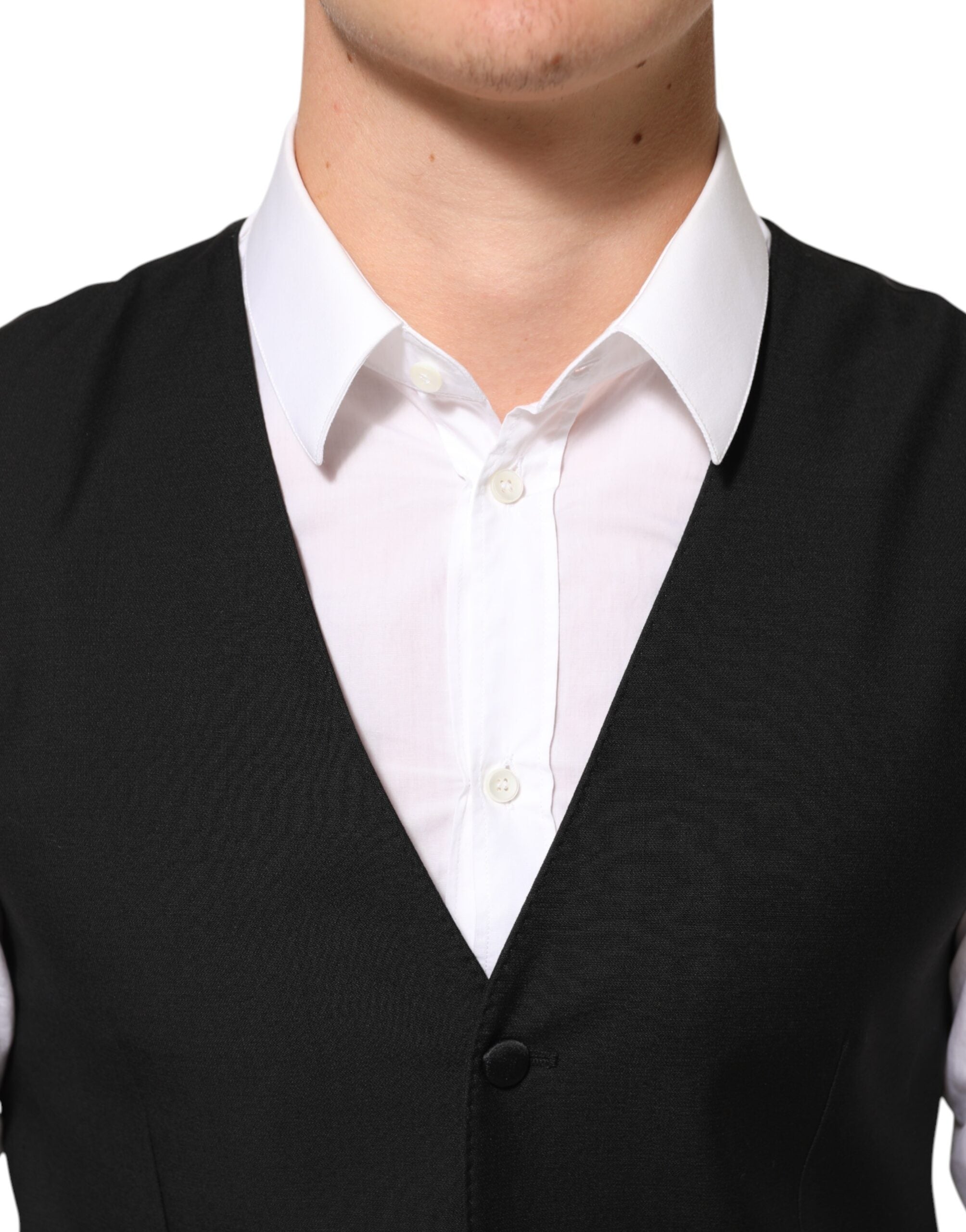 Dolce & Gabbana Black Wool Formal Men's Vest Waistcoat