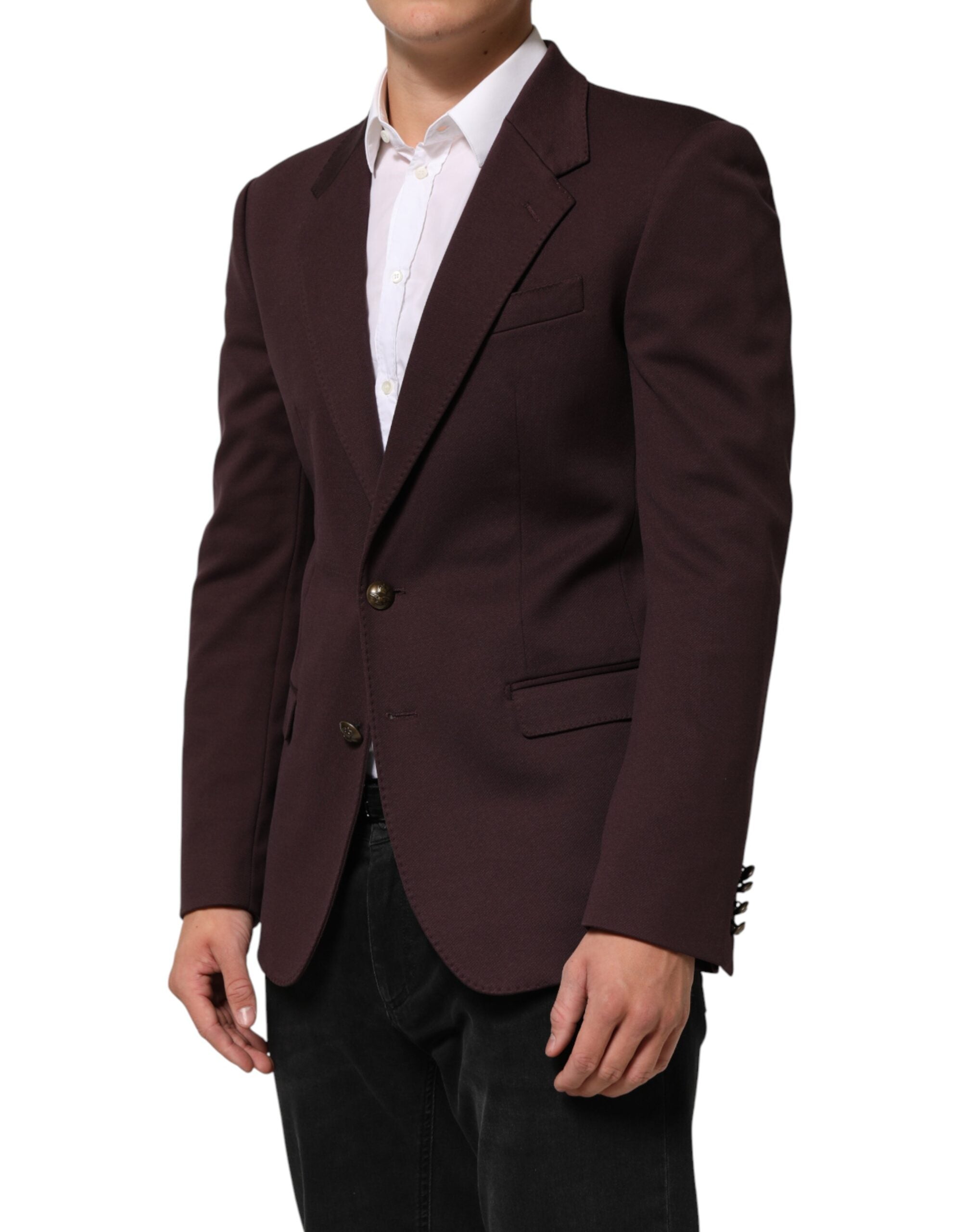 Dolce & Gabbana Maroon Two-Button Cotton Blazer