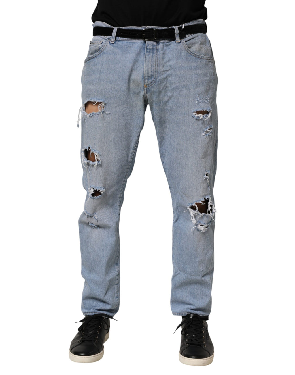Dolce & Gabbana Blue Used-Look Slim-Fit Cotton Jeans