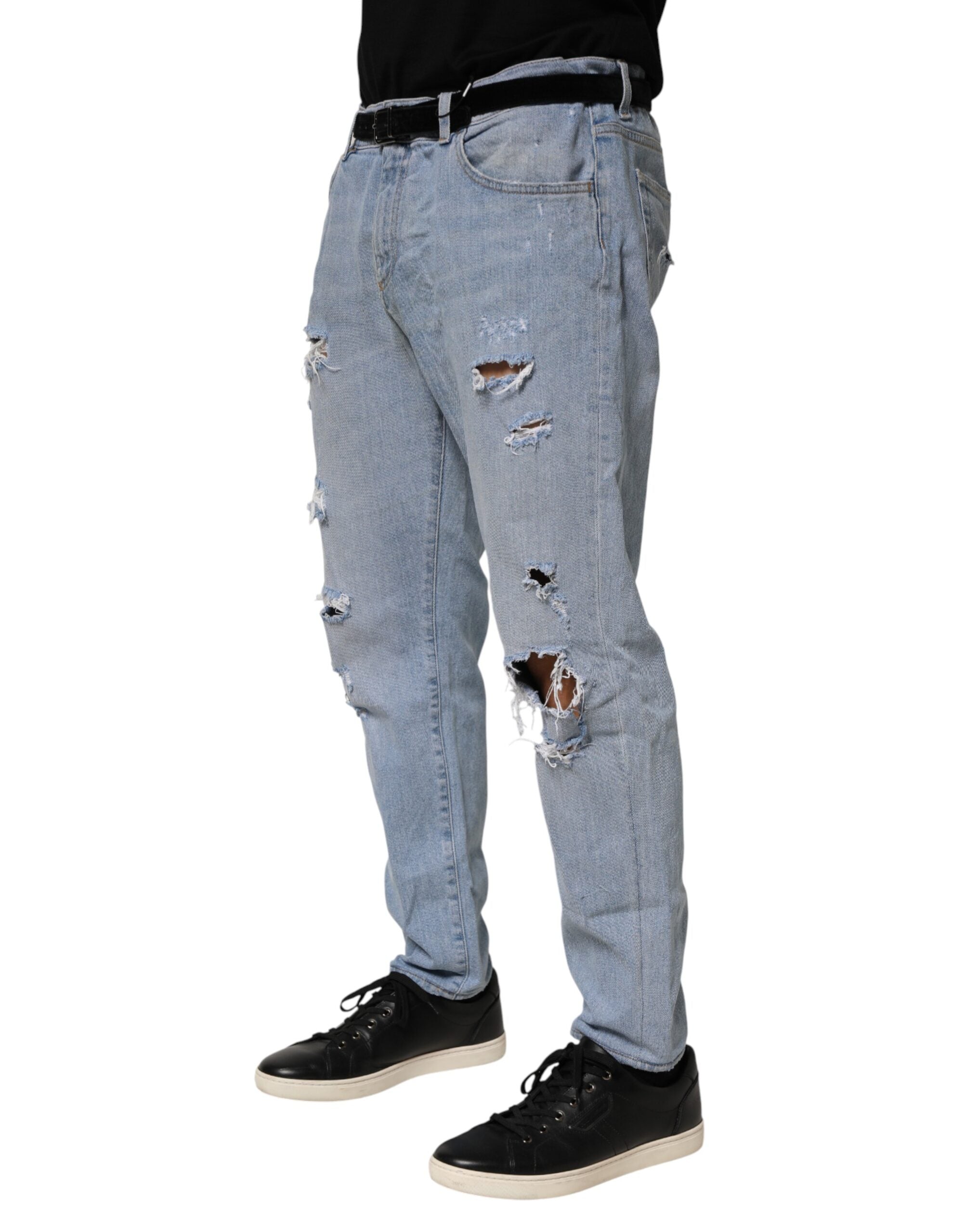Dolce & Gabbana Blue Used-Look Slim-Fit Cotton Jeans