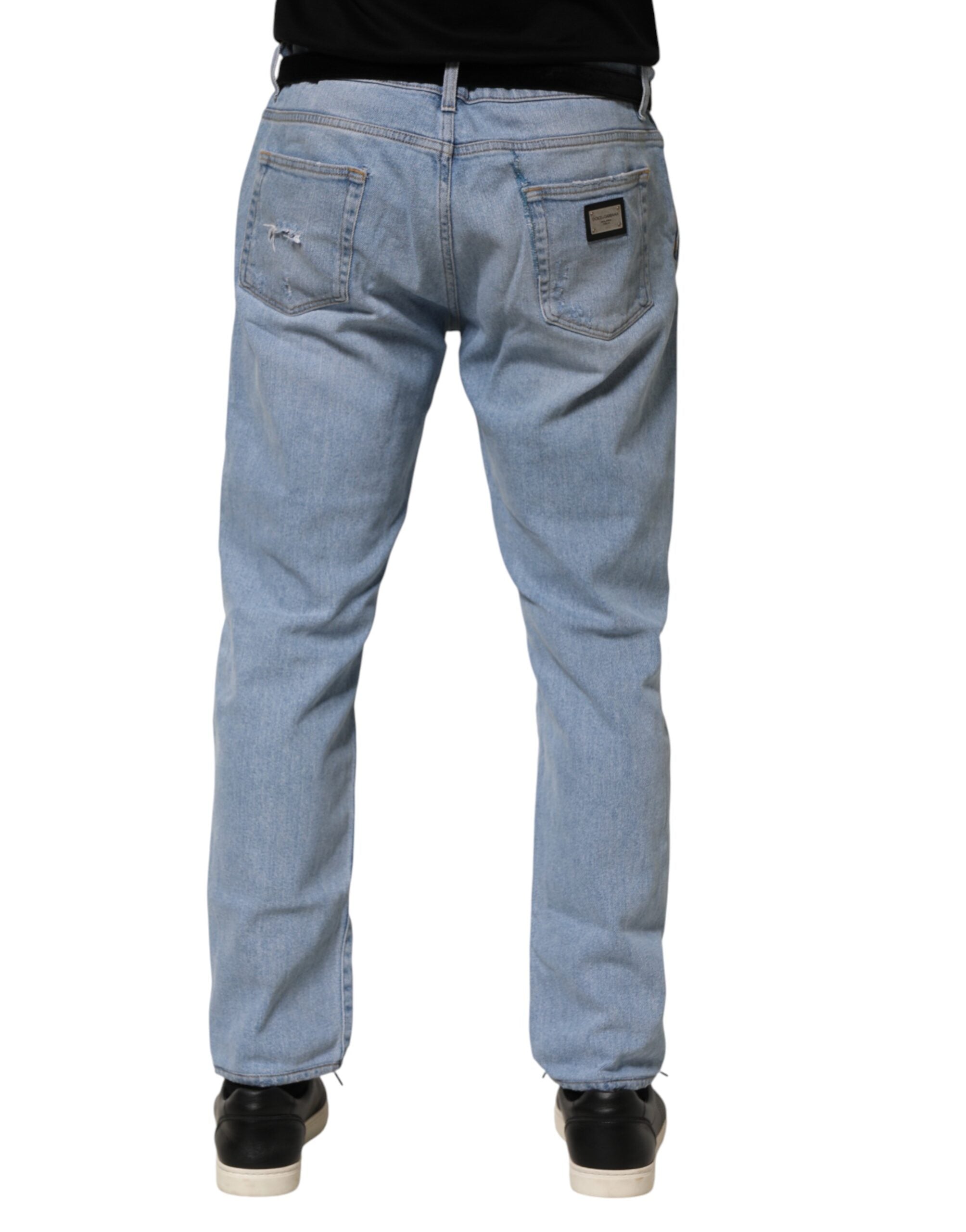Dolce & Gabbana Blue Used-Look Slim-Fit Cotton Jeans