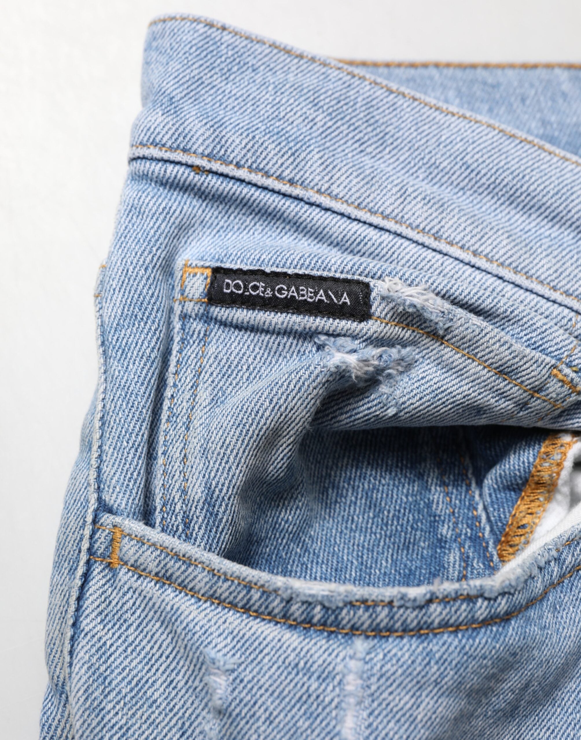 Dolce & Gabbana Blue Used-Look Slim-Fit Cotton Jeans