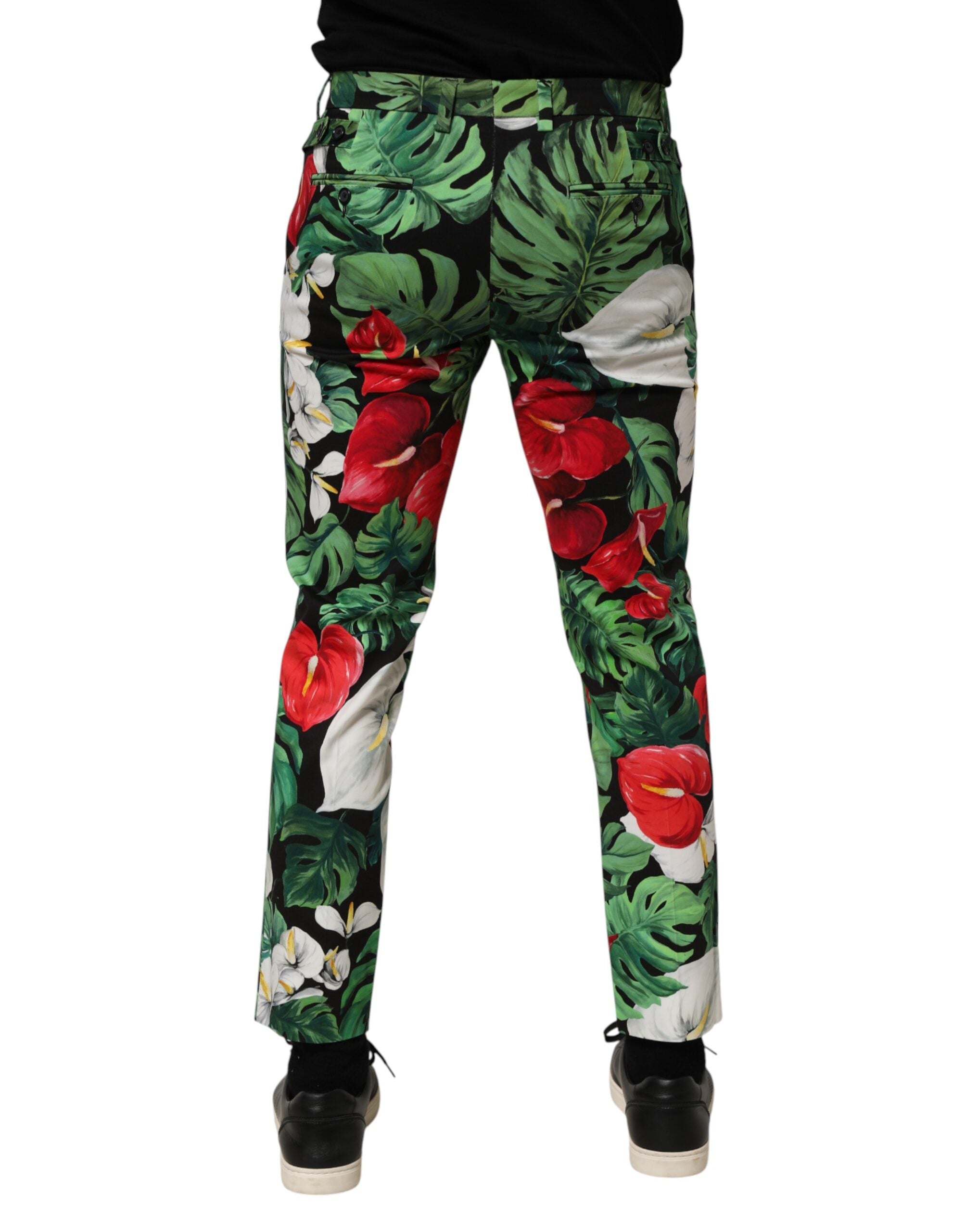Dolce & Gabbana Colorful Floral Print Tapered Cotton Trousers