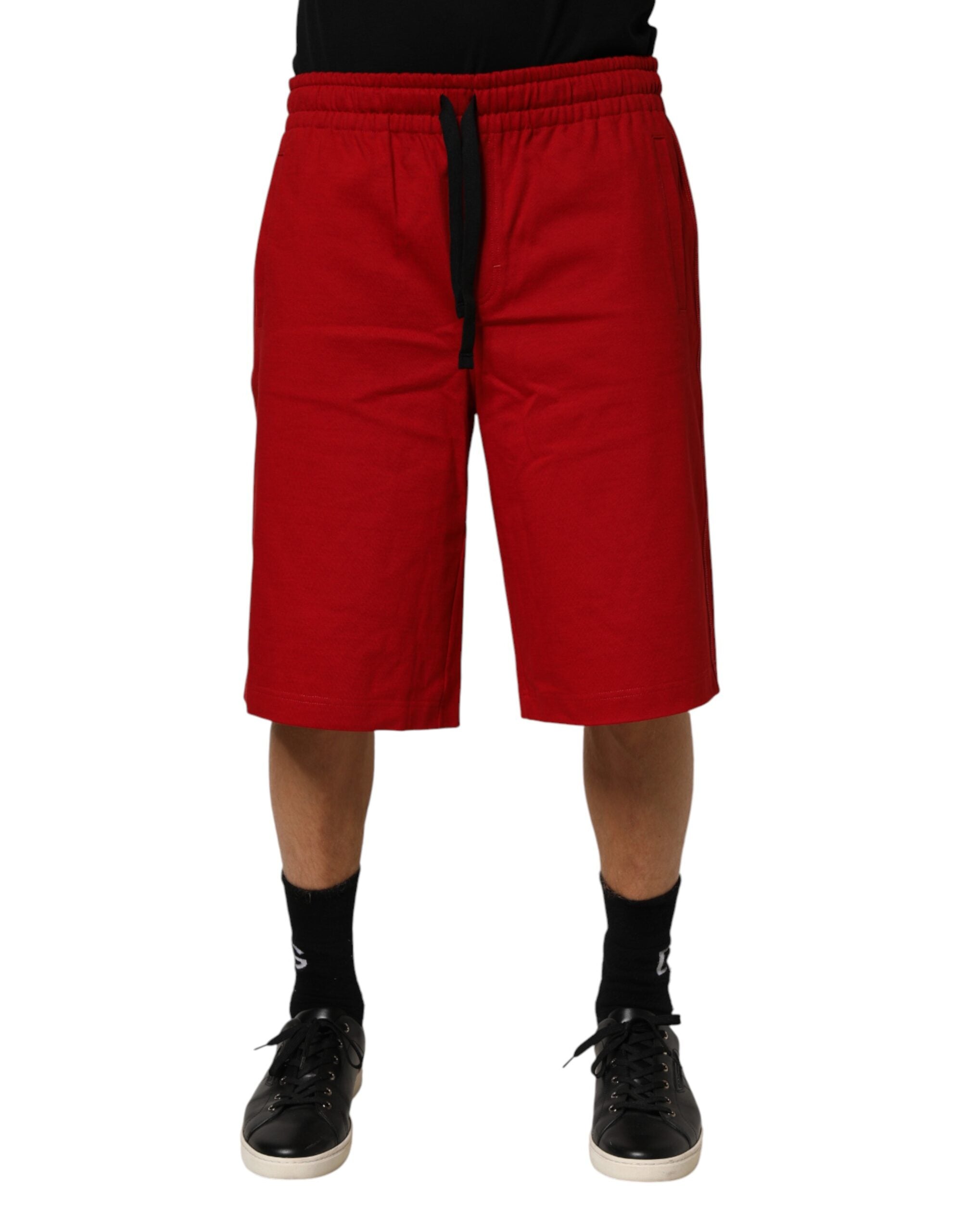 Dolce & Gabbana Red Cotton Drawstring Bermuda Shorts