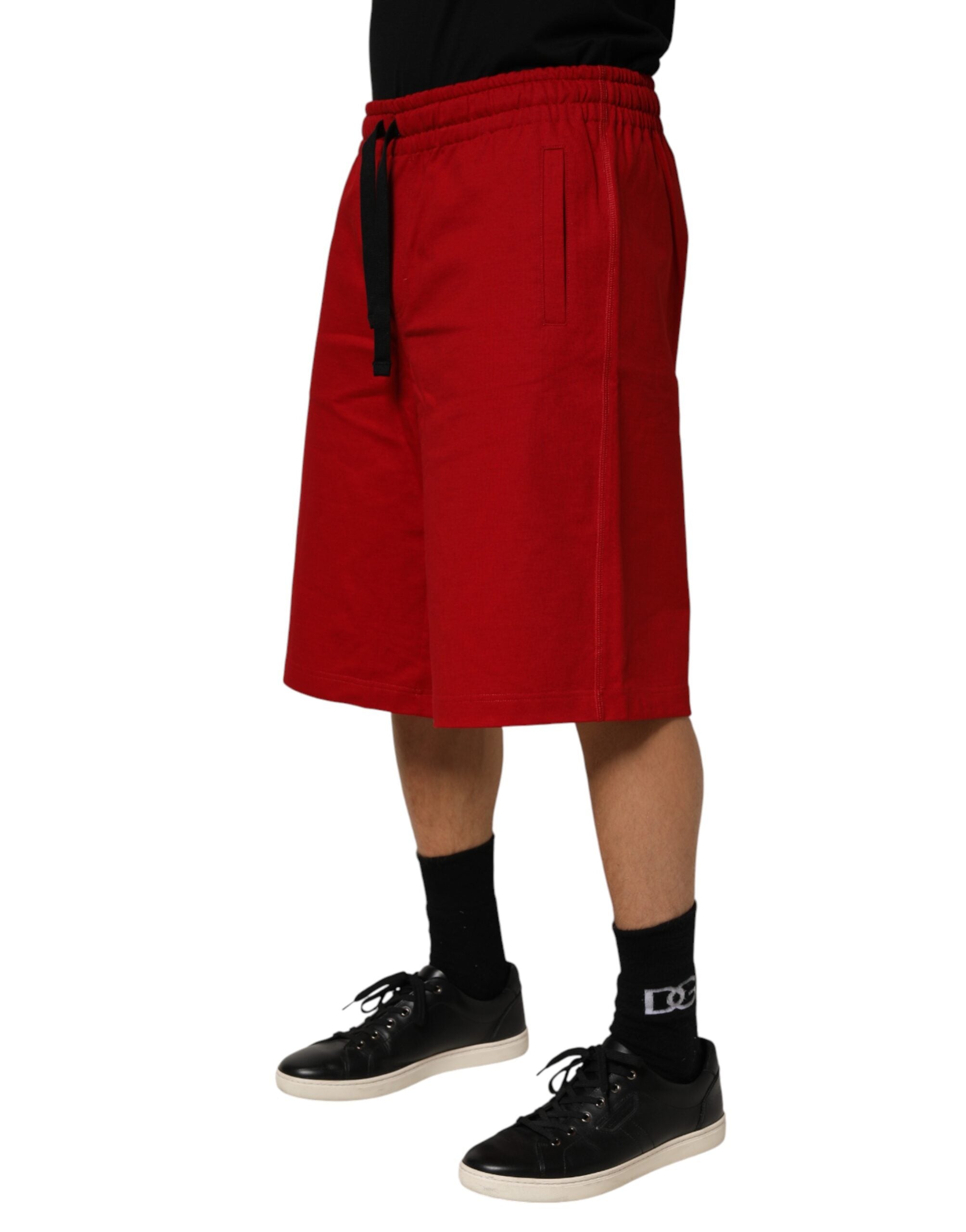 Dolce & Gabbana Red Cotton Drawstring Bermuda Shorts