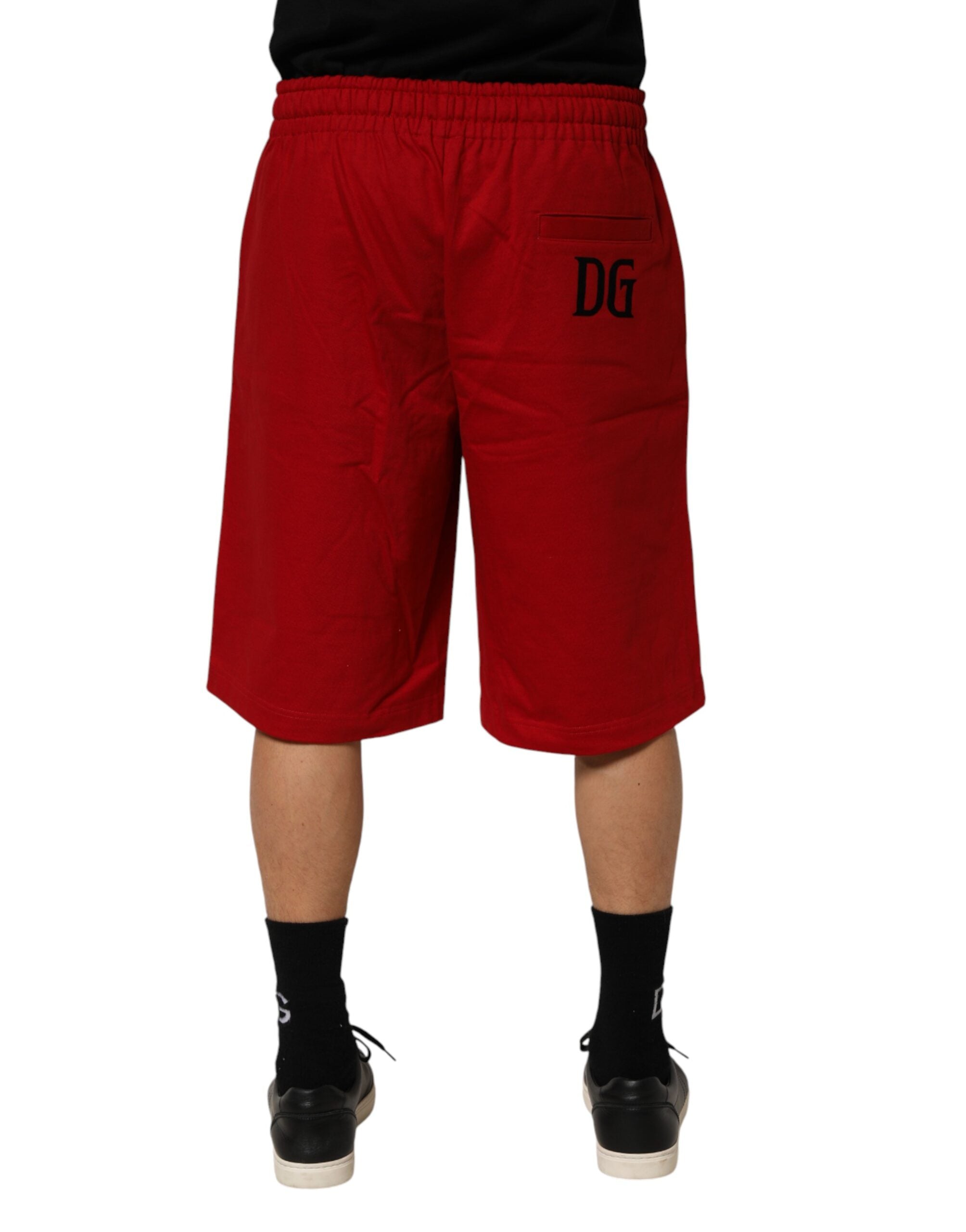 Dolce & Gabbana Red Cotton Drawstring Bermuda Shorts